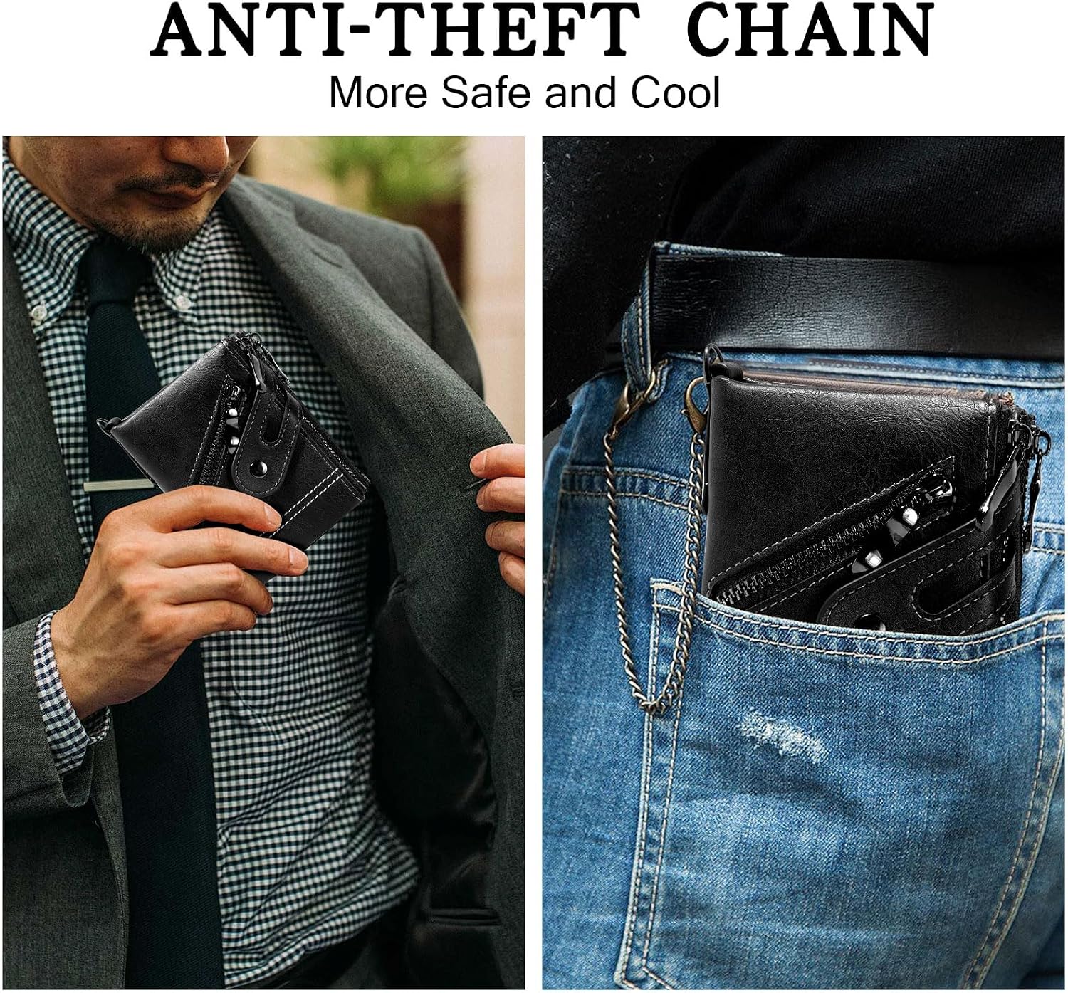 Detalle 2 de Men's Wallet with Chain & Zip RFID Blocking 12cm