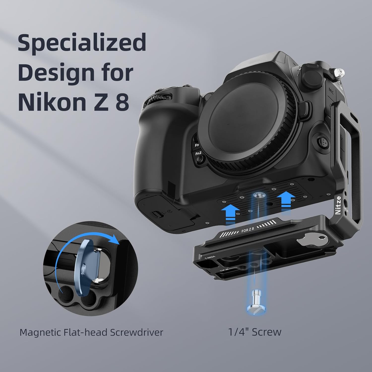 Detalle de Nitze Z8 L-Bracket for Nikon Z8 with Arca Swiss Plates (T-N02A)