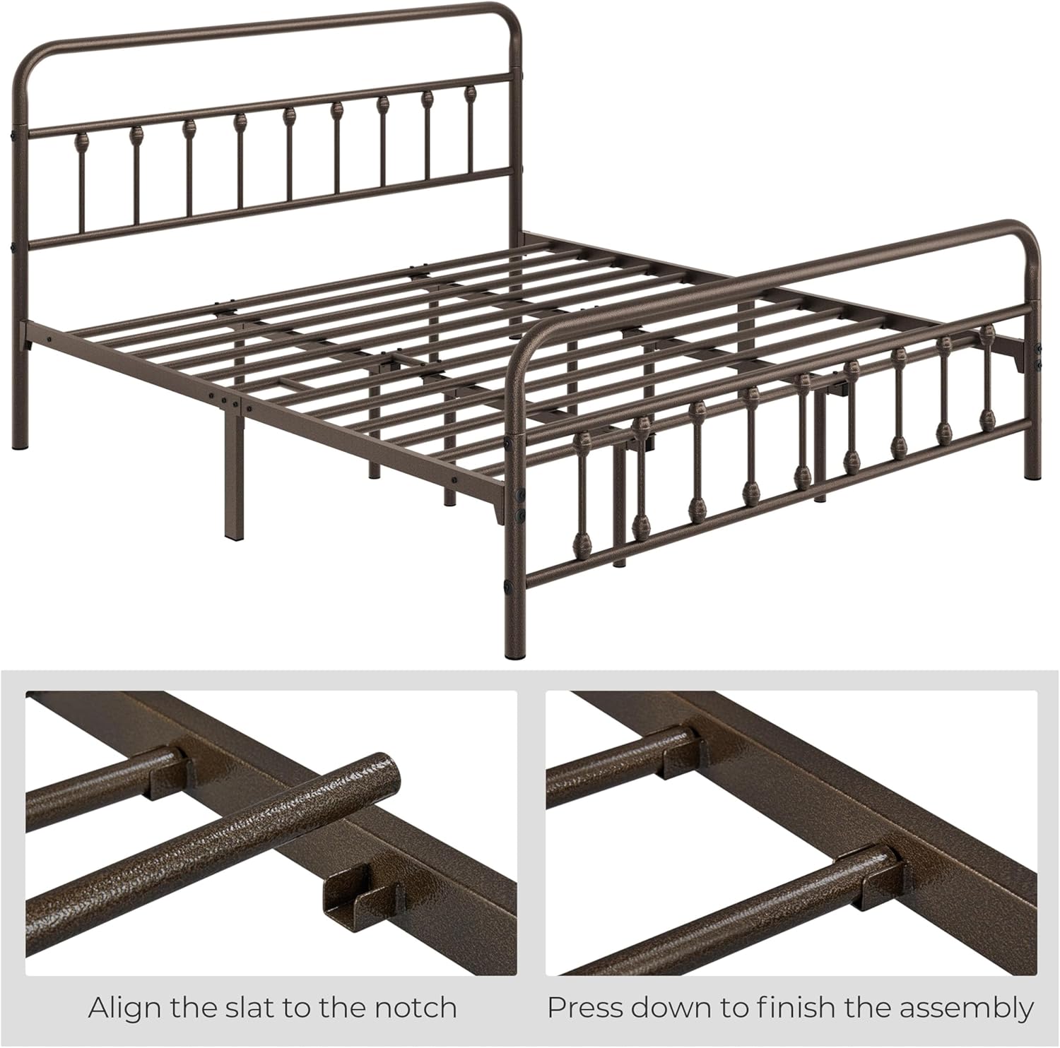 Detalle 2 de Yaheetech YT-00119417-001 King Metal Platform Bed, Victorian Headboard, Bronze