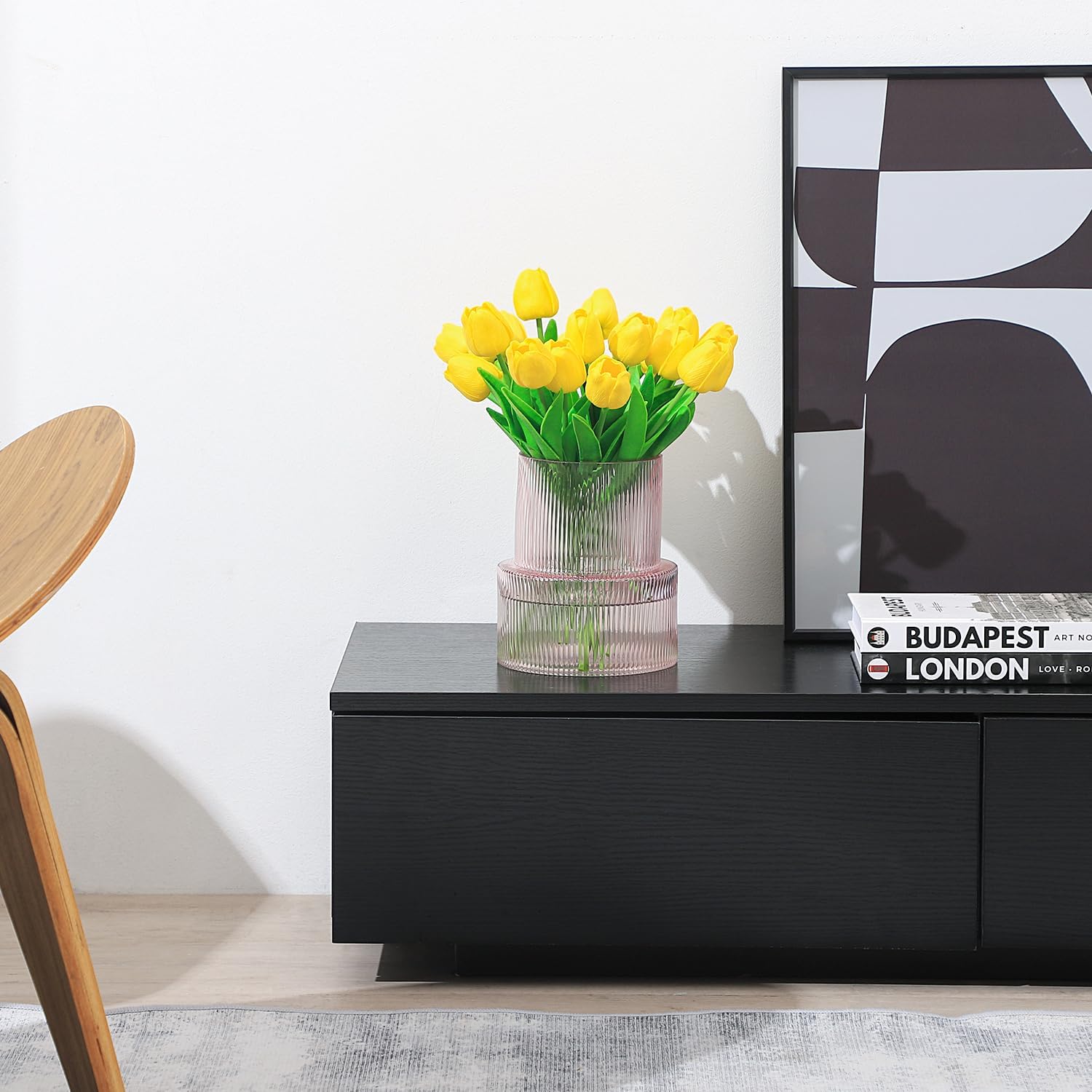 Detalle 1 de KAYLETIN KAYLETIN roze glazen bloemenvaas, geribbeld, 18 cm