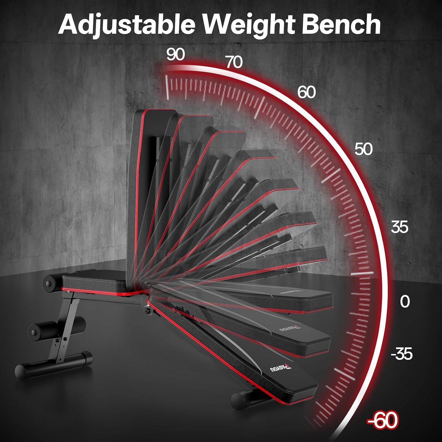 Detalle de PASYOU Adjustable Weight Bench, Foldable Incline, Decline and Flat Positions
