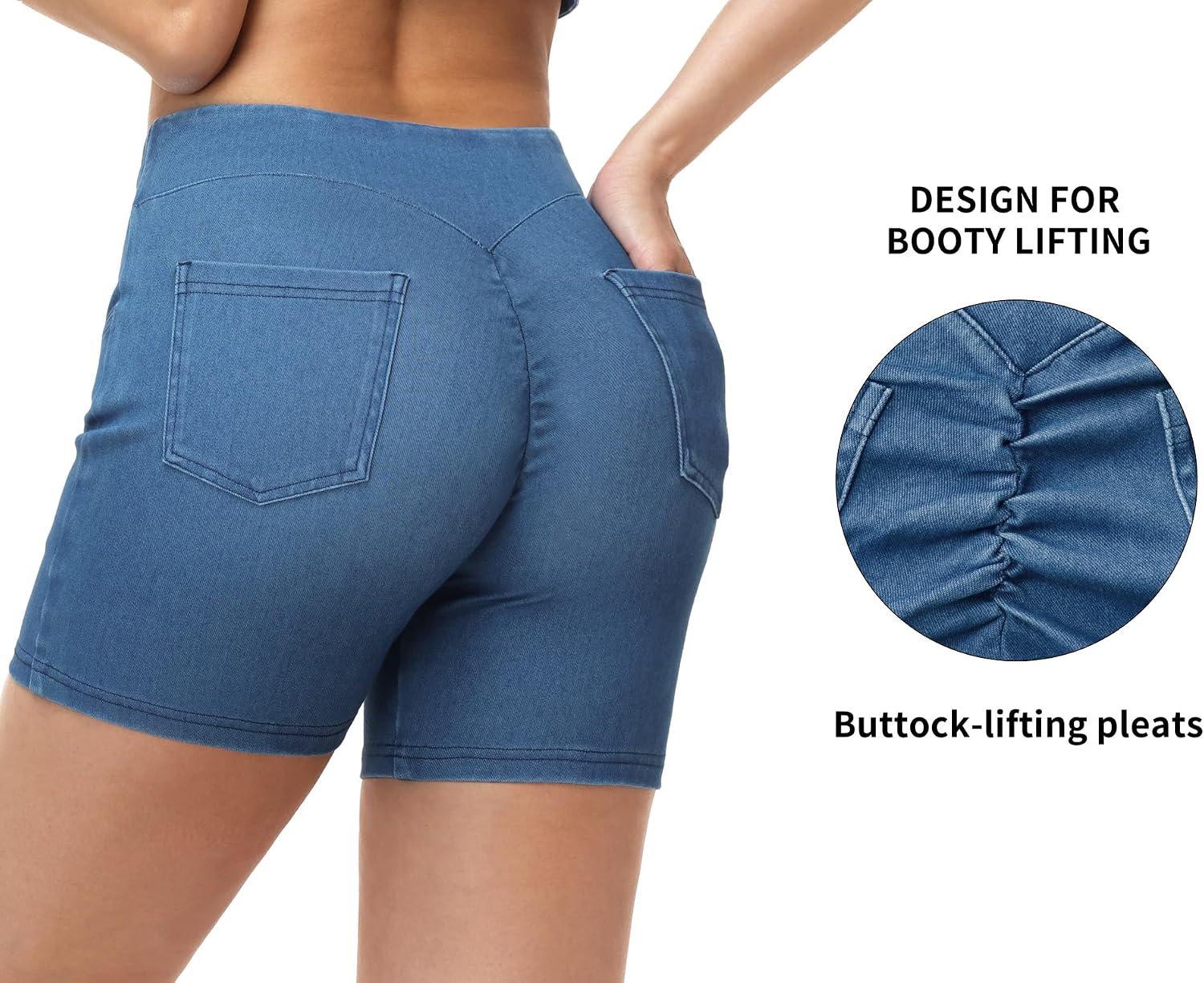 Thumbnail 3 de THE GYM PEOPLE Women's Stretchy Denim Shorts, 5-Inch High Waist