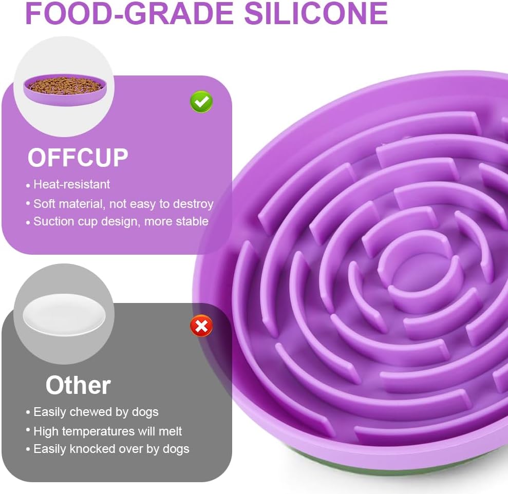 Detalle de OFFCUP Slow Feeder Dog Bowl (Purple) – silicone anti-choke, anti-bloat slow food bowl with suction cup