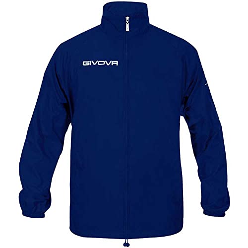 Detalle de GIVOVA RAIN BASICO, giacca antivento impermeabile blu con cappuccio a scomparsa