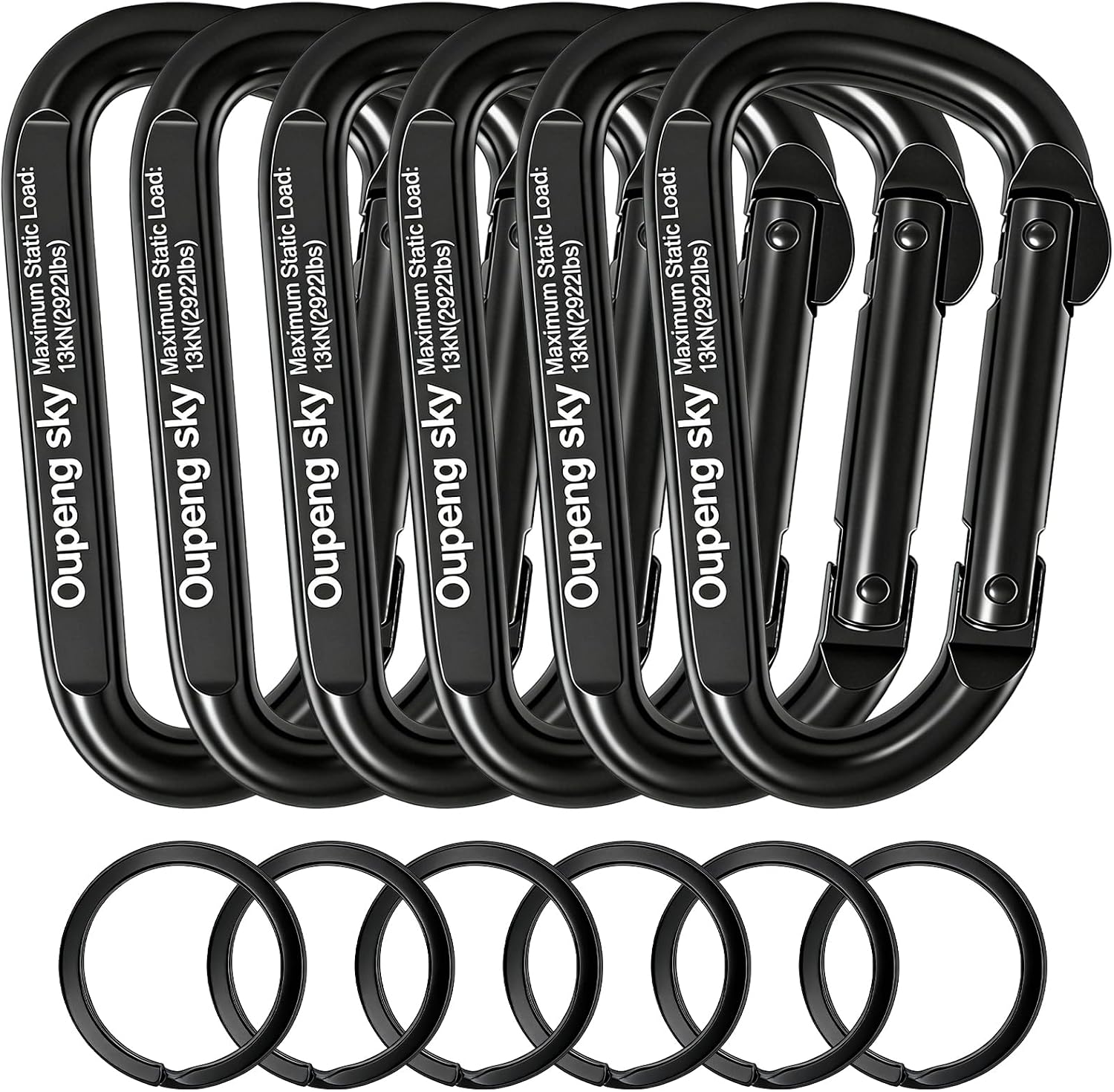 Detalle de Carabiner Clip - Heavy Duty Carabiners (800 lbs) with D-Ring Shape, 6-Pack Keychain Clips