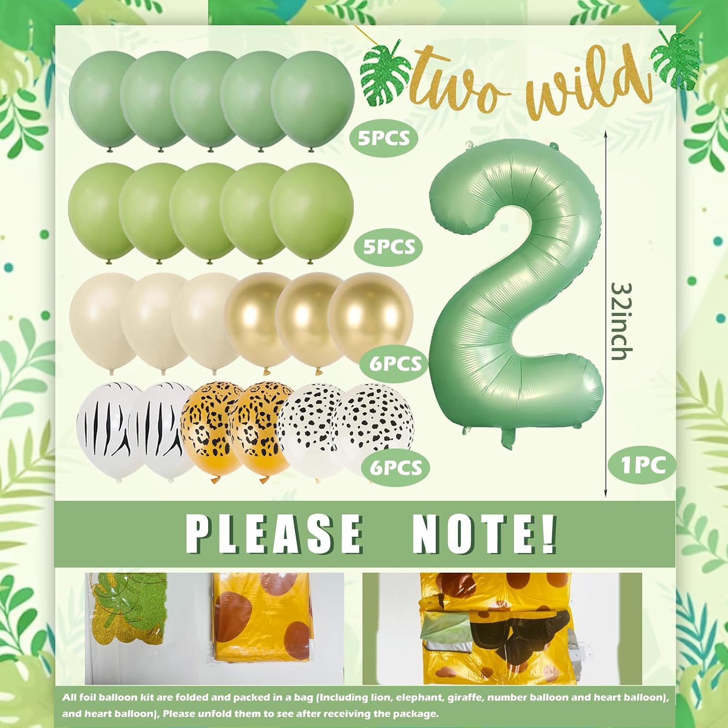 Detalle 2 de Dschungel Ballon-Set 2. Geburtstag mit Safari-Motiven