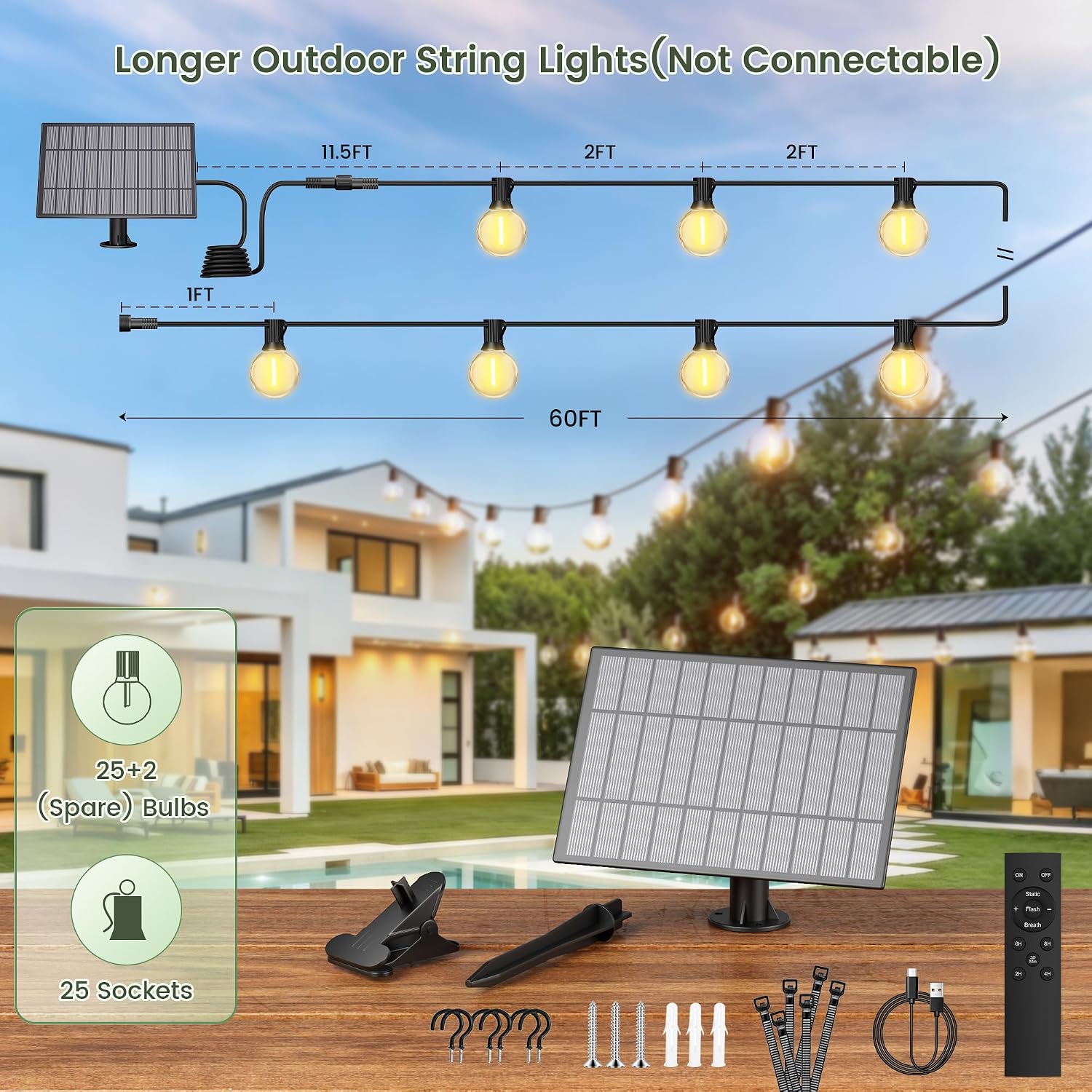 Thumbnail 6 de ALEXPEX AL-SL-G40-60FT-25 Solar String Lights, G40, Dimmable, 2200K