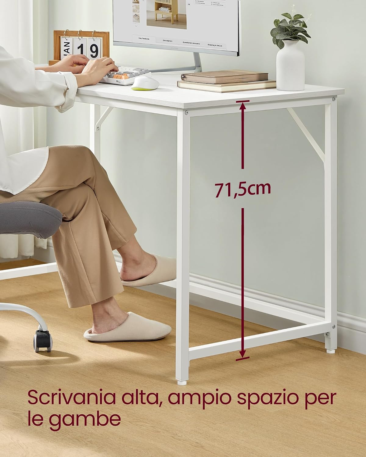 Detalle de VASAGLE Scrivania per computer LWD039W01 bianco acciaio 60 x 120 x 76 cm
