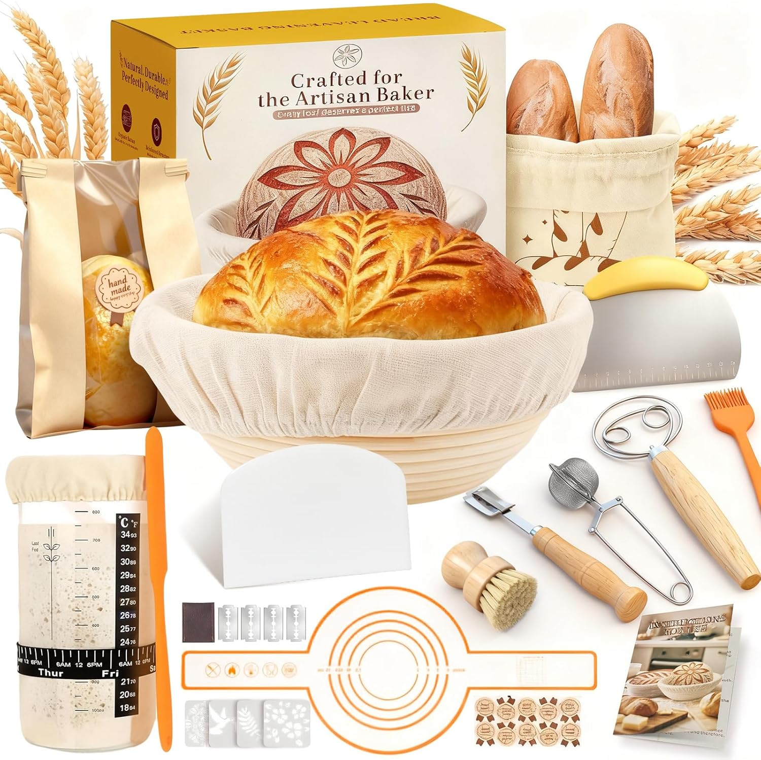 Detalle de RYMTOX Complete Sourdough Starter Kit with 9-Inch Proofing Basket and Full Accessories