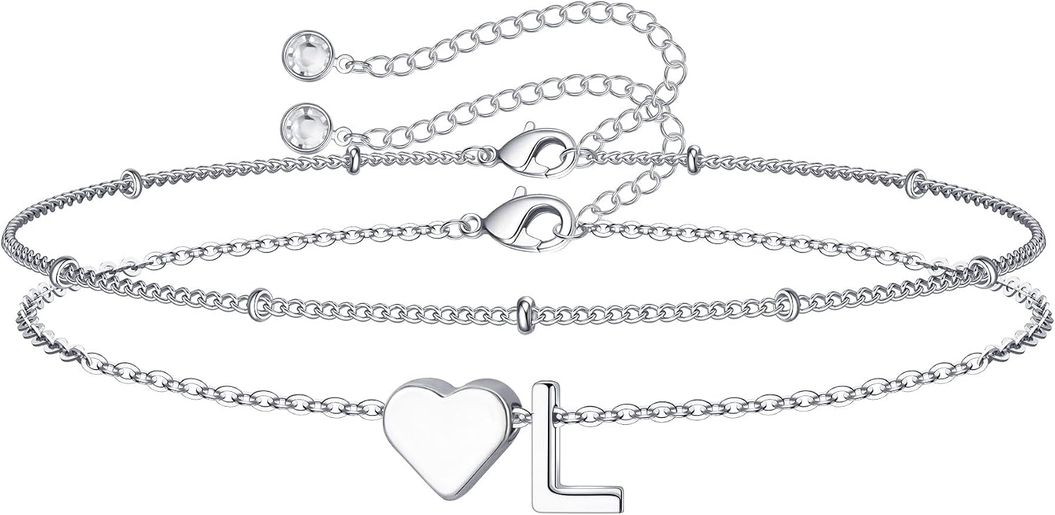 Detalle de TINGN bracciale da donna oro argento in ottone placcato oro 14 carati con cuore e lettere monogramma