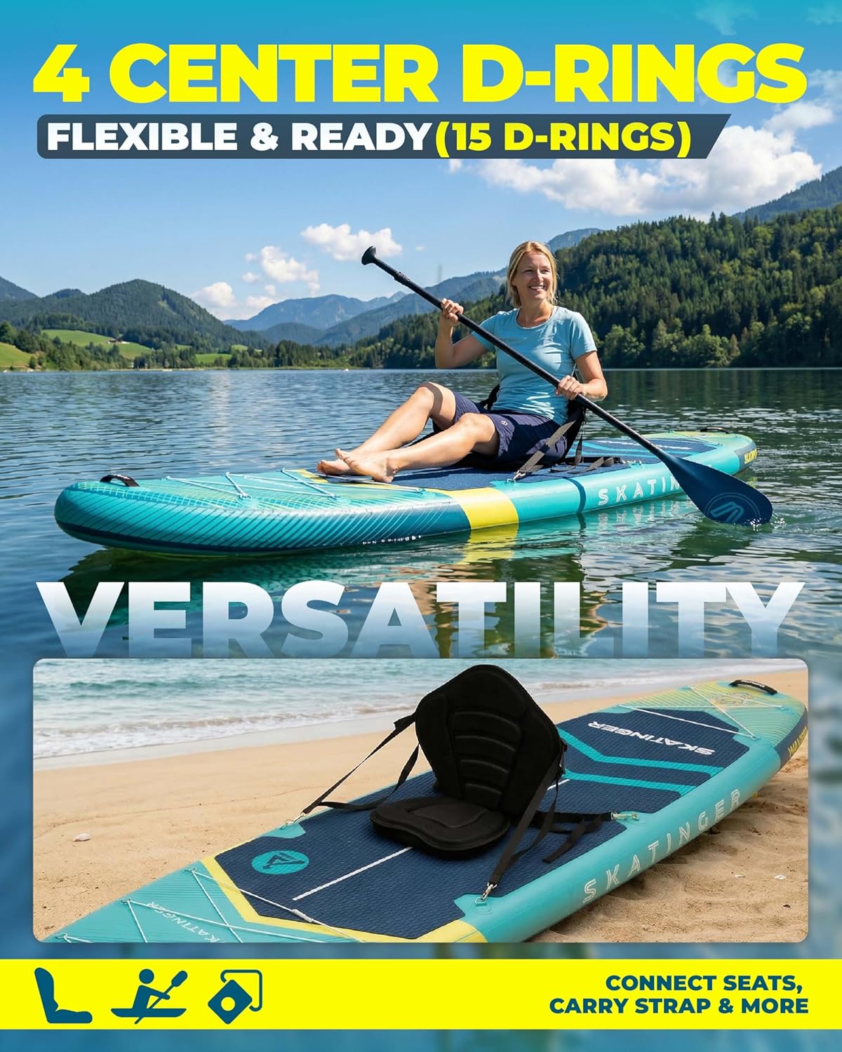 Thumbnail 6 de Skatinger 11'6" x 35" Super Wide Inflatable SUP Board (100L Backpack, US Fin, 450 lb Capacity)