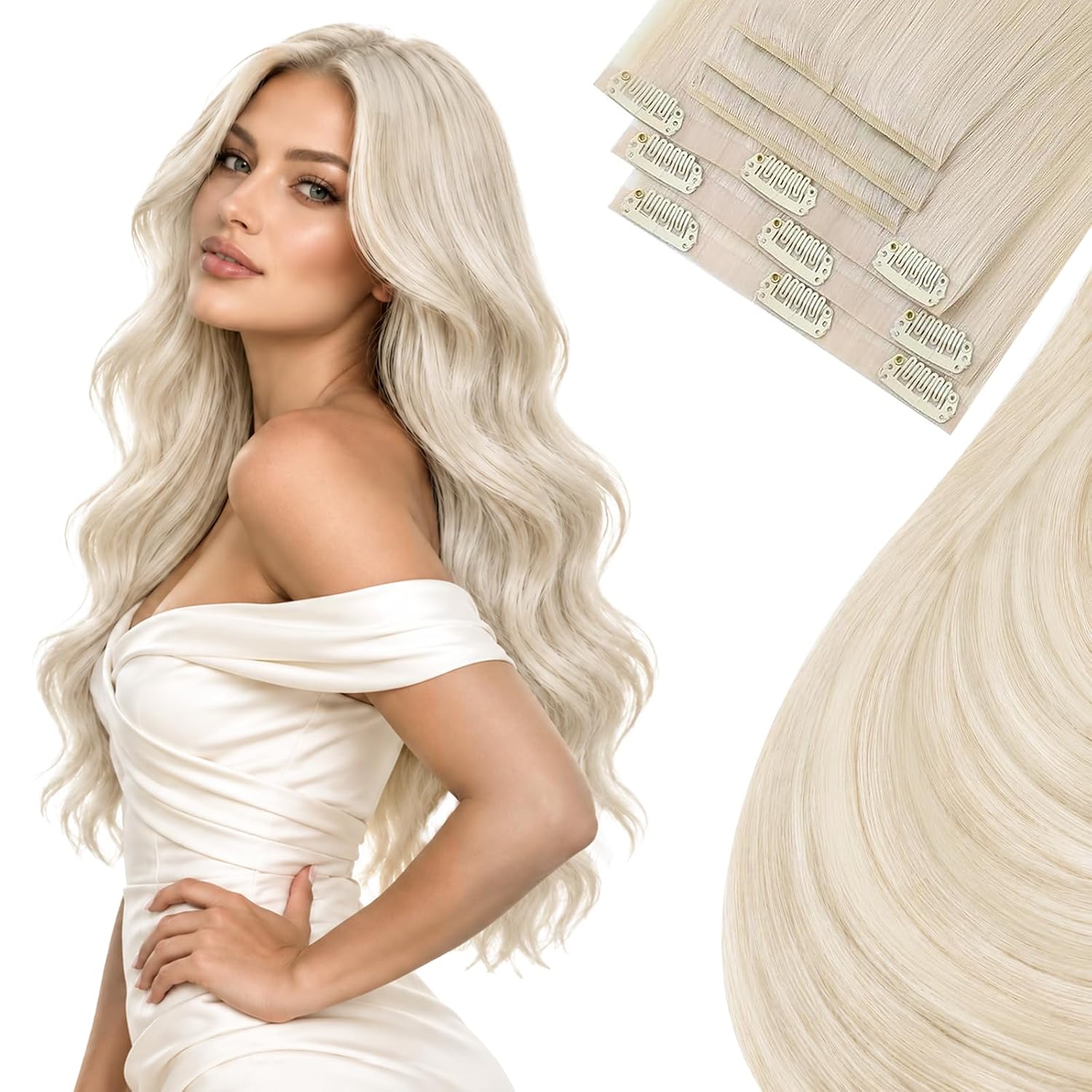 Detalle de Ve Sunny Hair Extensions Real Human Hair 24 Inch Genius Clip-In Extensions in Platinum Blonde