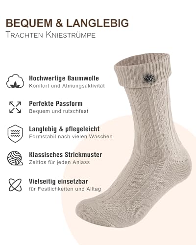 Detalle de Effeet Kurze Trachtensocken für Herren & Damen – 1 Paar mit Edelweiß-Anstecker