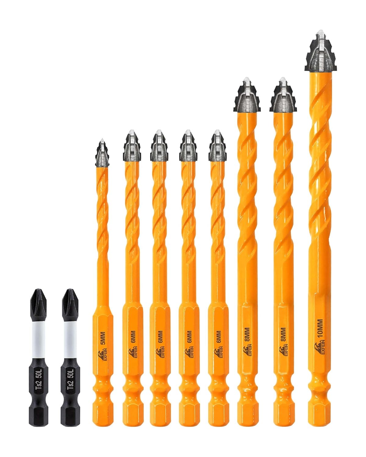 Thumbnail 1 de EXFEIN 10pcs Tile Drill Bits Set with Serrated Carbide Tips and Magnetic Screwdriver Bits (5–12mm)