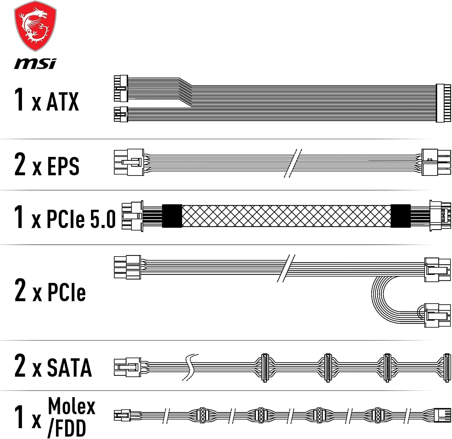 Detalle de MSI MAG A850GL PCIE5 Netzteil – 850W, 80 Plus Gold, voll modular, ATX 3.0, PCIe 5.0 Unterstützung