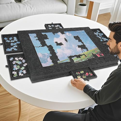 Detalle de Tapis Puzzle 1000 Pièces avec 6 Tiroirs de Tri et Support – Purova, 77 x 53,6 cm