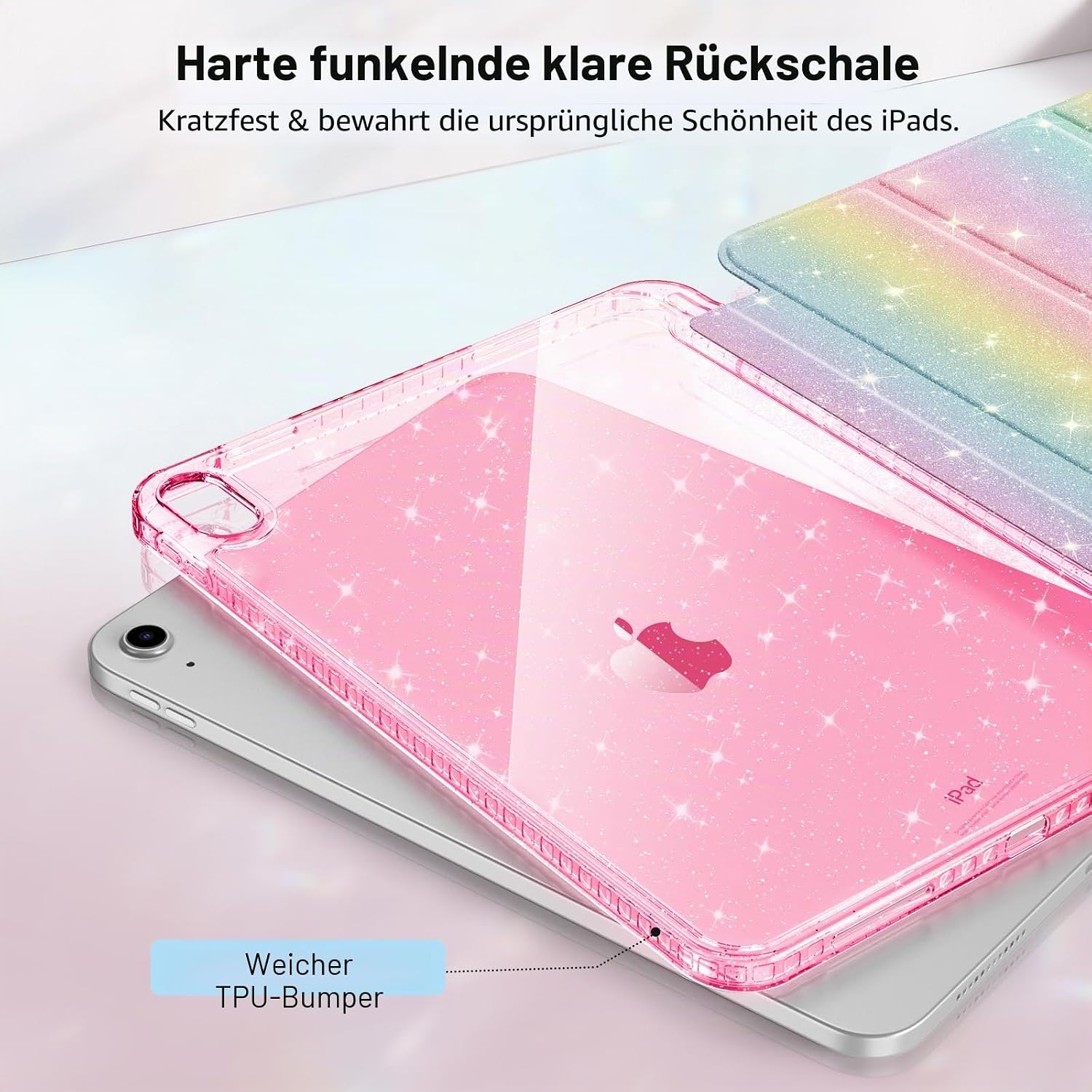 Detalle de Fintie Glitzer Hülle für iPad 11. Generation / 10. Generation – Transparente Rückseite, Glitzer-Design, Stifthalter