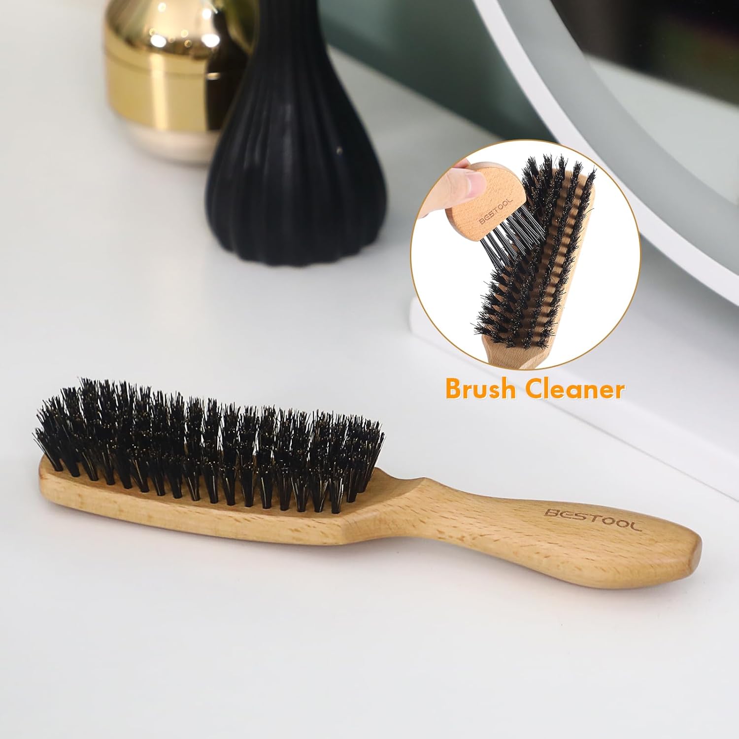 Thumbnail 5 de BESTOOL brosse à cheveux en poils de sanglier (poignée en noyer noir) pour femmes, hommes et enfants