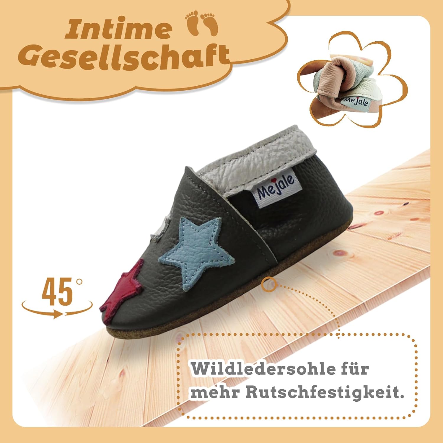 Detalle de Mejale Leder Babyschuhe als Lauflernschuhe und Krabbelschuhe für drinnen