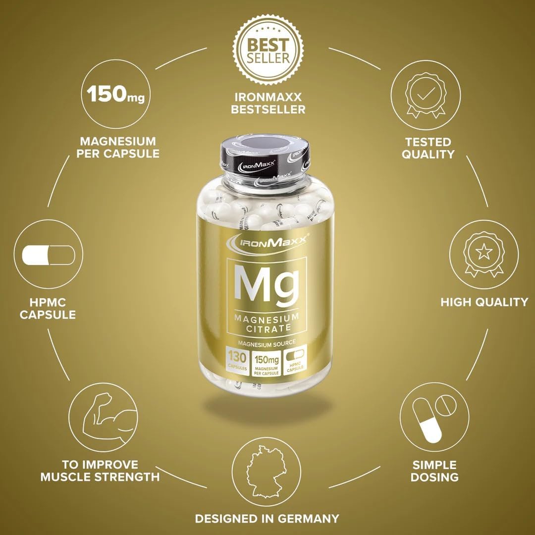 Detalle de IronMaxx Magnesium – Hochwertiges Magnesium in 130 Kapseln (ohne Rindergelatine)