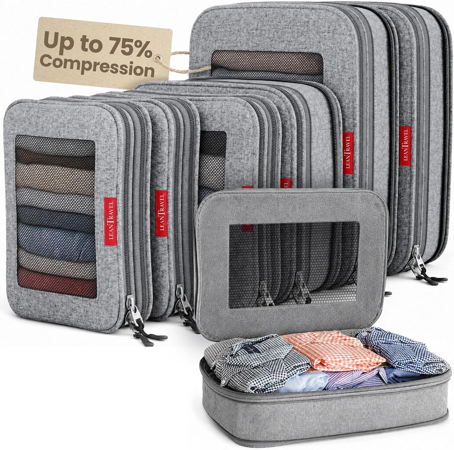 Detalle de LeanTravel Premium Compression Packing Cubes 6-Pack