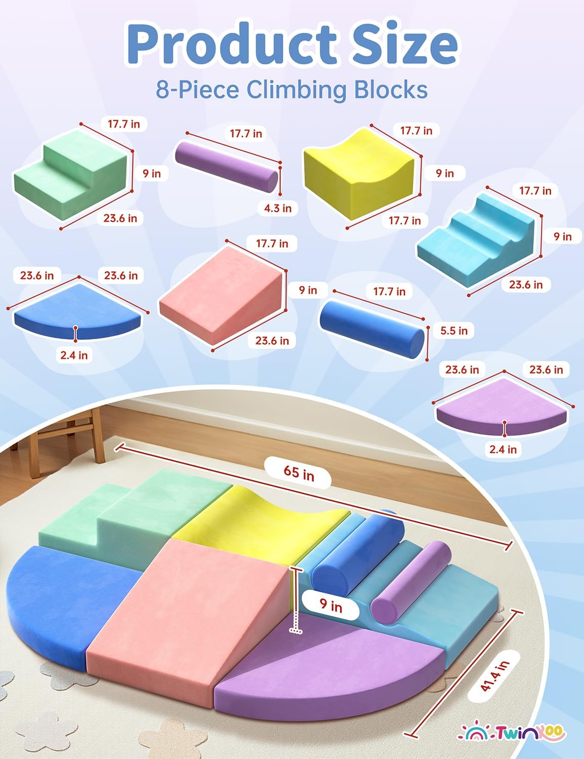 Thumbnail 1 de Twinkoo Extra Large 8-Piece Soft Foam Climbing Block Set for Toddlers