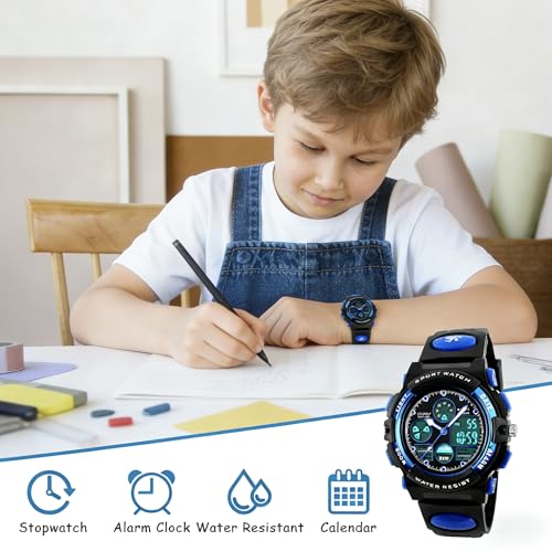 Detalle de Urdesw Kids Digital Waterproof Watch for 6-15 Year Olds – Dual Time, Alarm, 50M Water Resistant