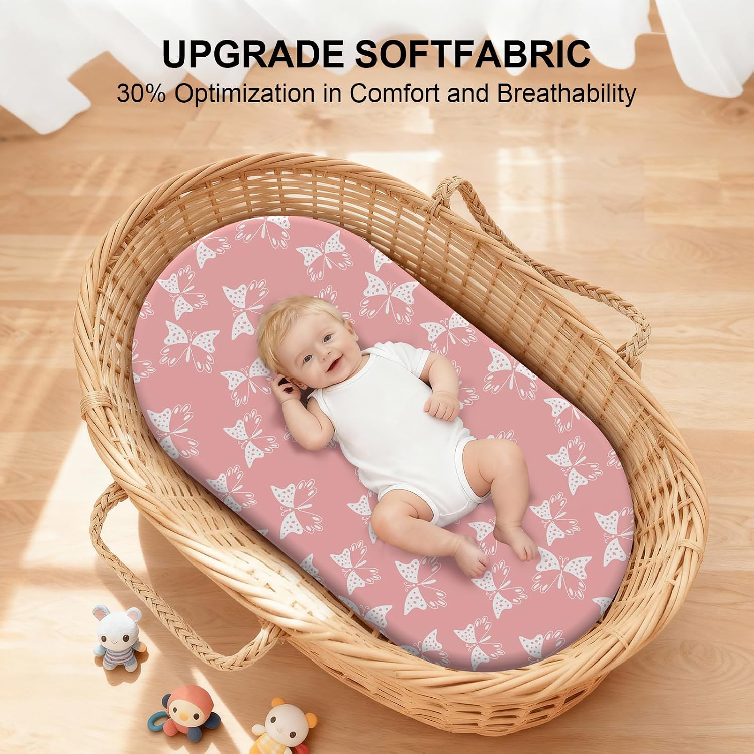 Detalle de IOCCLH 4-Pack Bassinet Sheets, 32 x 16 Inches, Stretch Knit Fabric