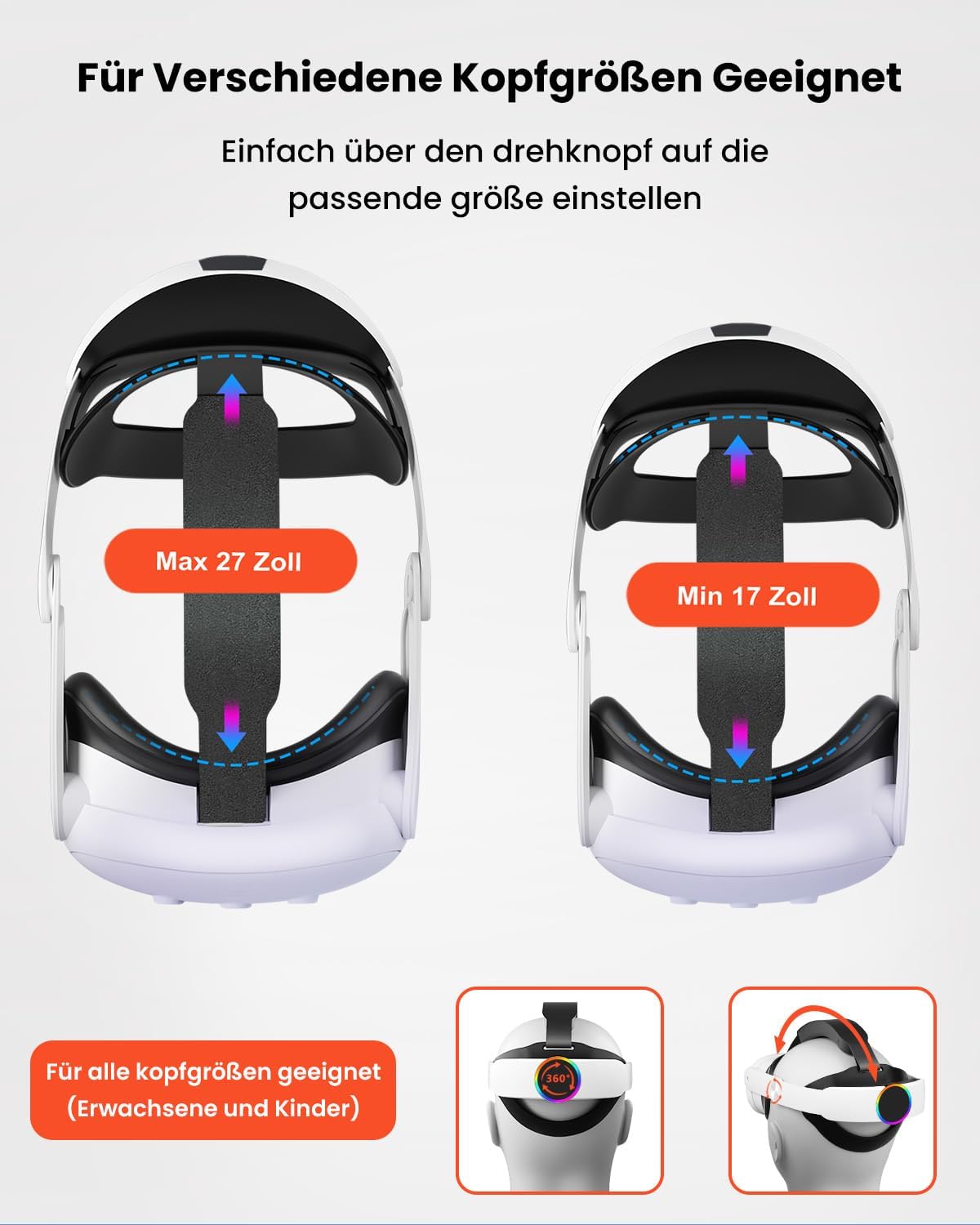 Detalle de GEEKERA RGB Headstrap für Meta Quest 3/3S – 10000mAh Akku, 4+ Stunden mehr Spielzeit