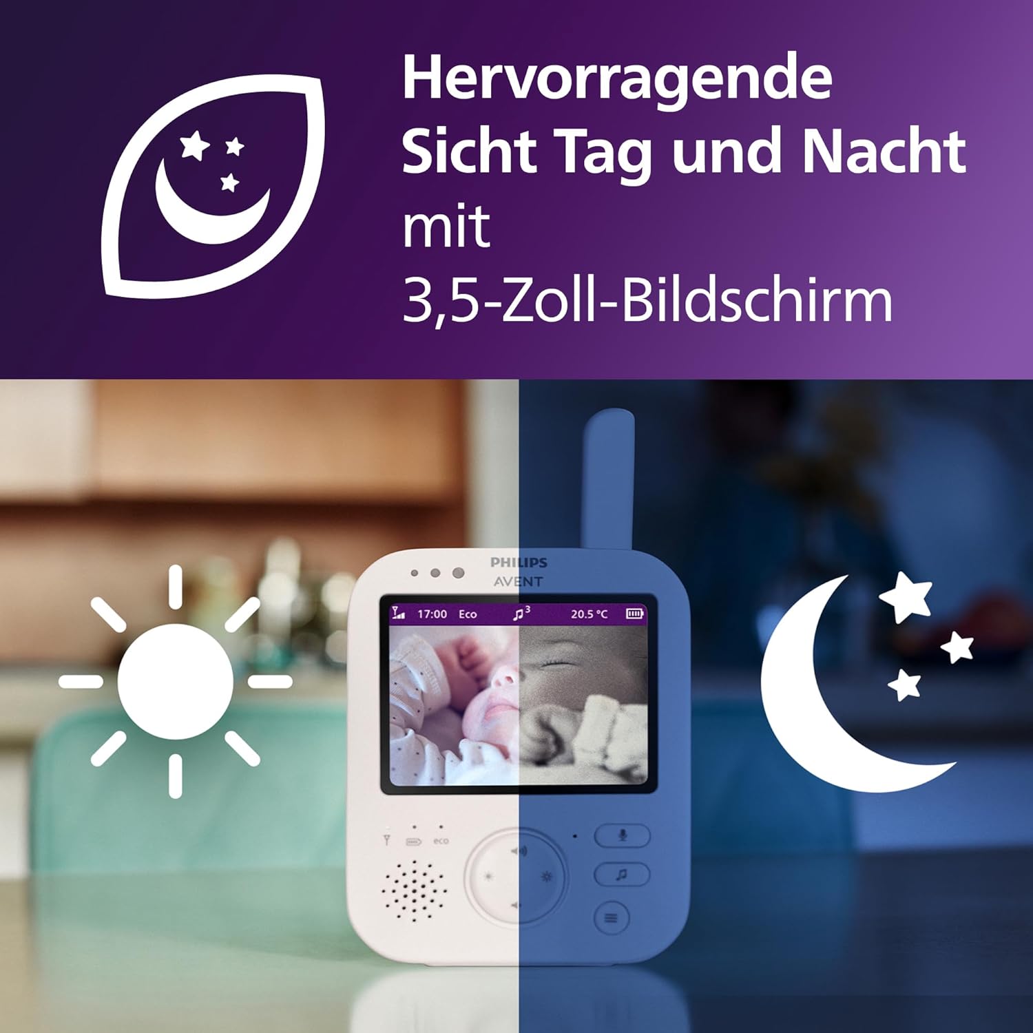 Thumbnail 3 de Philips Avent Babyphone mit Kamera SCD891/26 – 3,5" Display, x4 Zoom, Nachtsicht & Schlaflieder