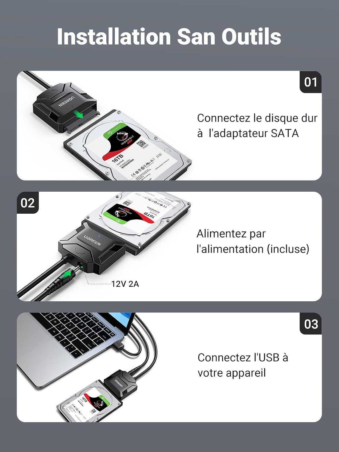 Detalle de UGREEN Adaptateur USB 3.0 SATA 5 Gbps