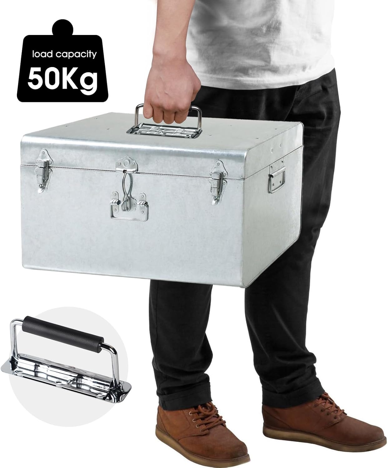 Thumbnail 6 de SUPAWAY 4er Set Klapp-Tragegriffe für Flightcase, Eisen-Boxengriff mit Feder und Gummigriff, 140 mm