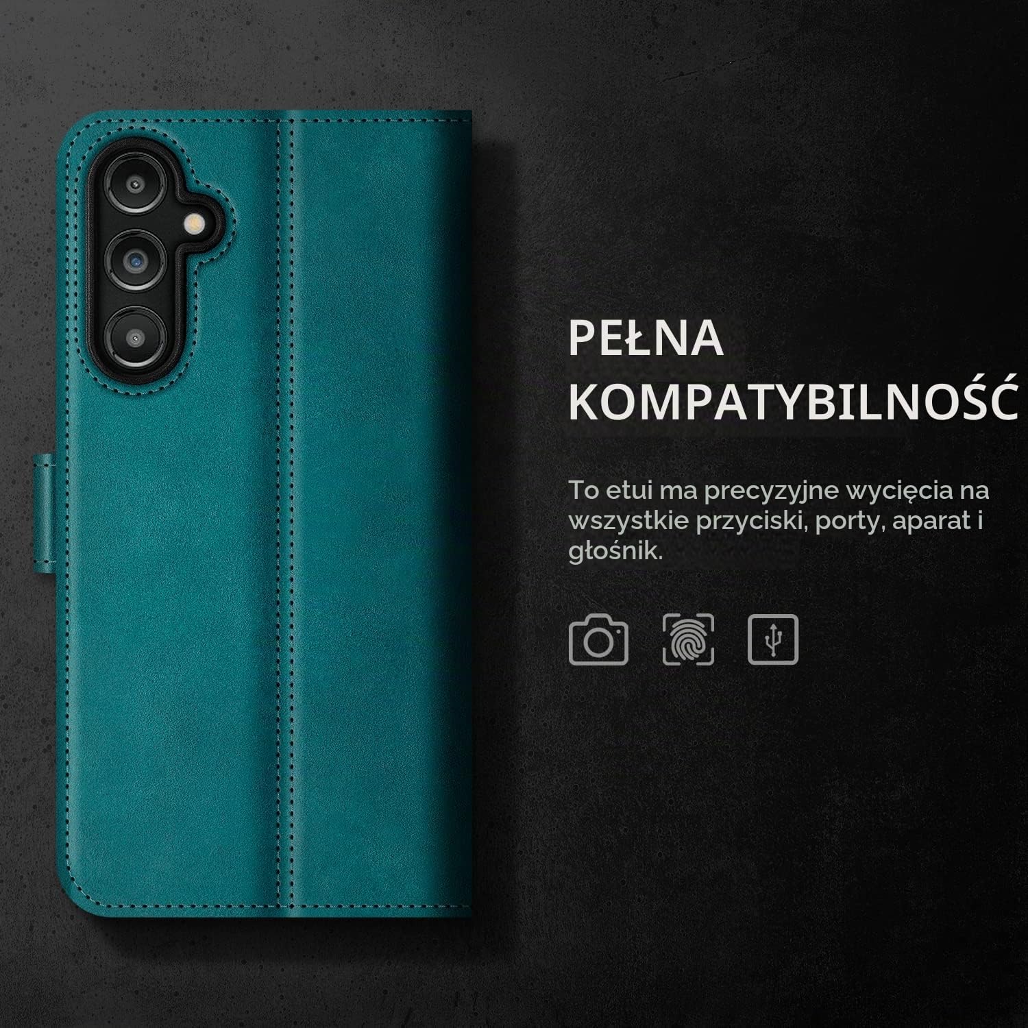 Detalle de SURAZO etui do Samsung Galaxy A14 5G ze skóry Crazy Horse, z klapką i stojakiem