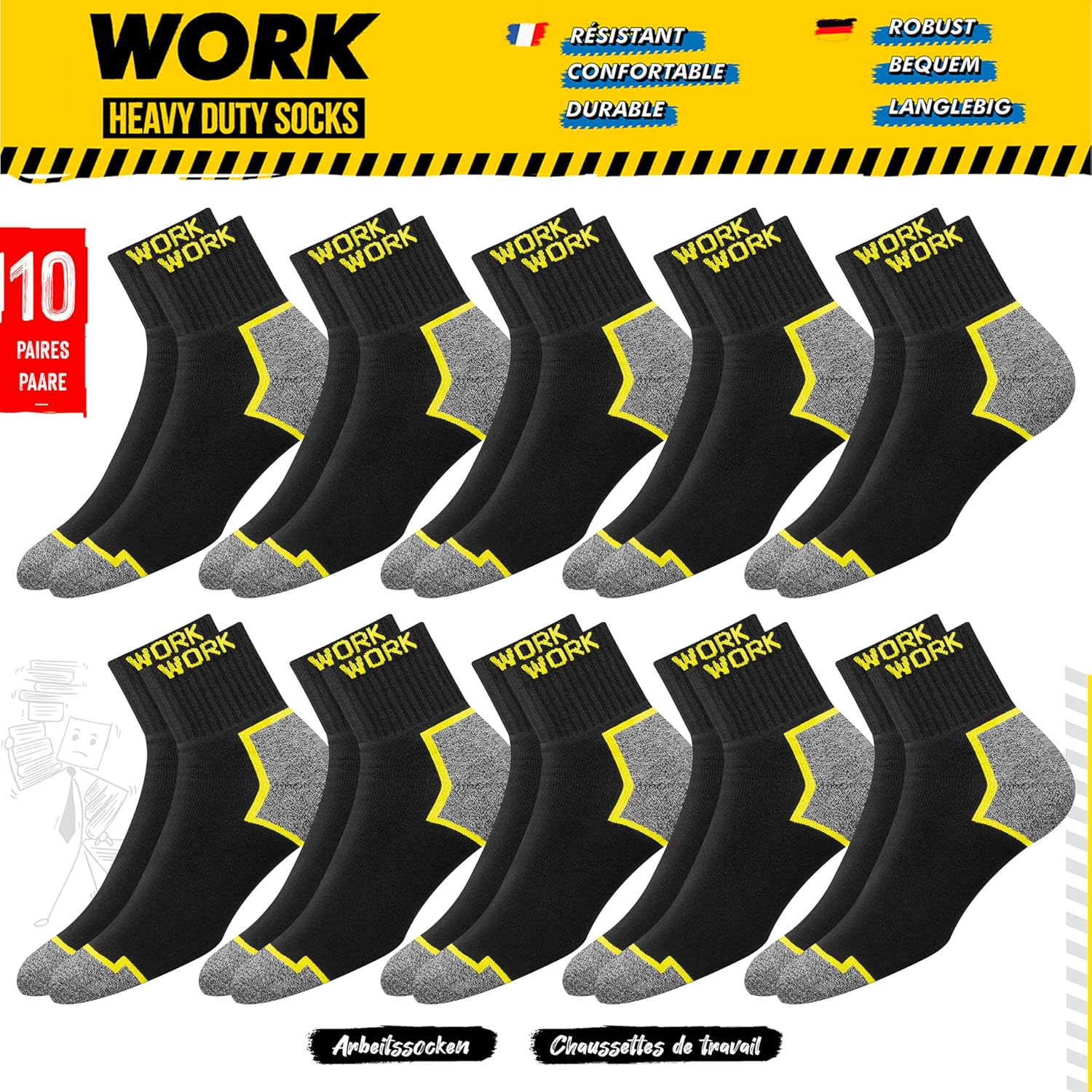 Thumbnail 3 de SOXCO Quarter chaussettes de travail homme 10 paires : confort et maintien au quotidien