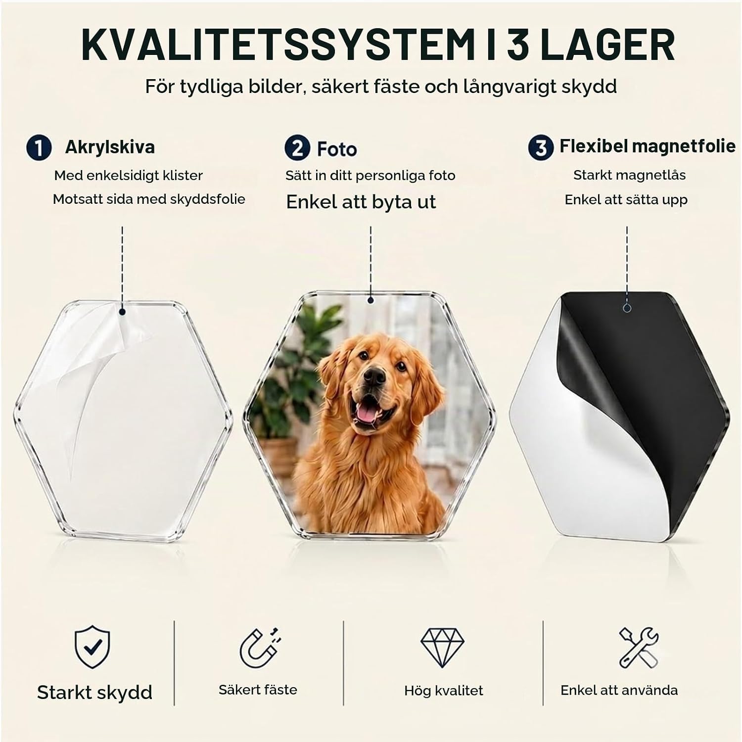 Detalle 2 de CALLYSONIC DIY-magneter i akryl, sexkantiga 5 × 5 cm, 5 mm, 30-pack