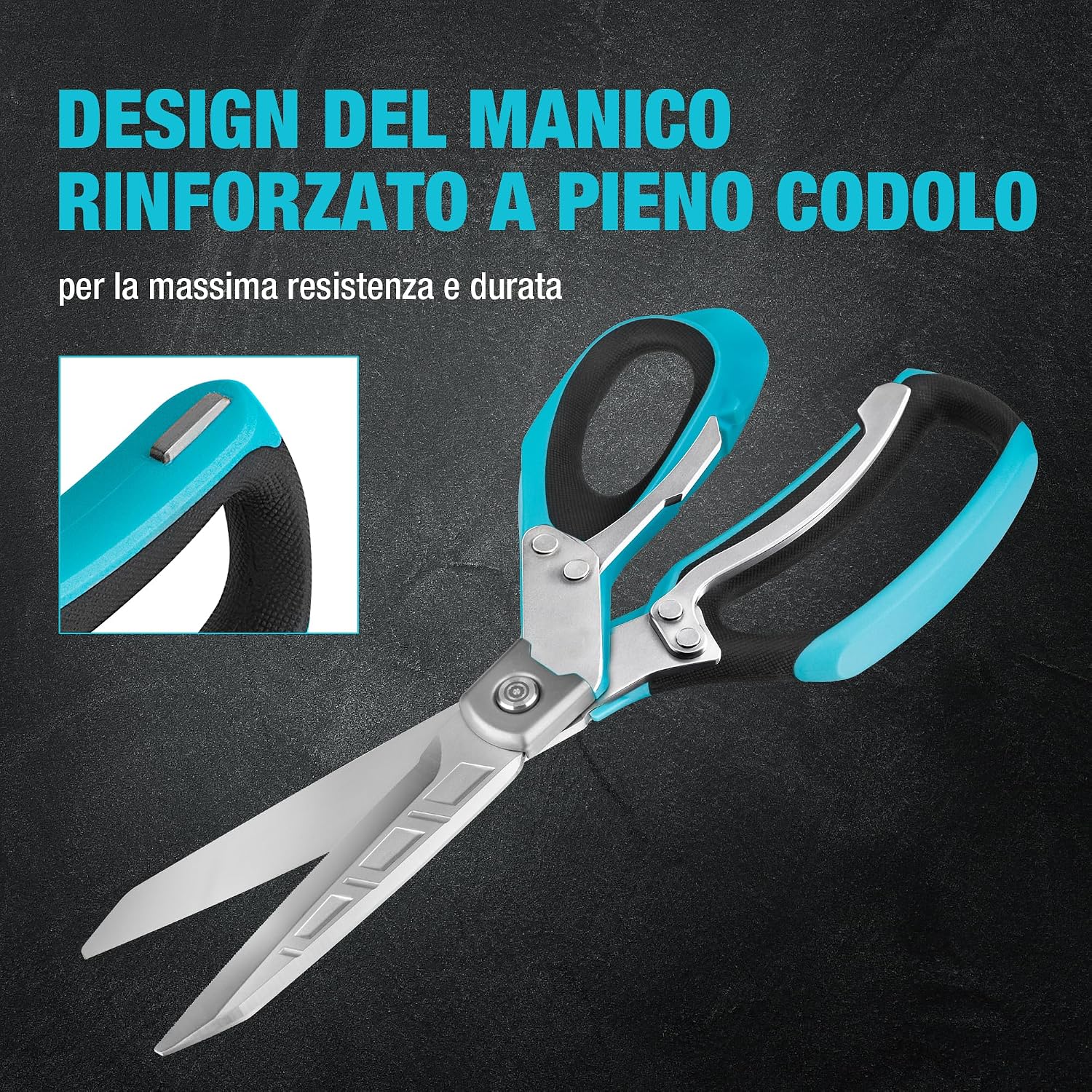 Detalle de DURATECH Forbici Multiuso Pesanti da 25,4 cm: robustezza in acciaio inox e impugnatura ergonomica