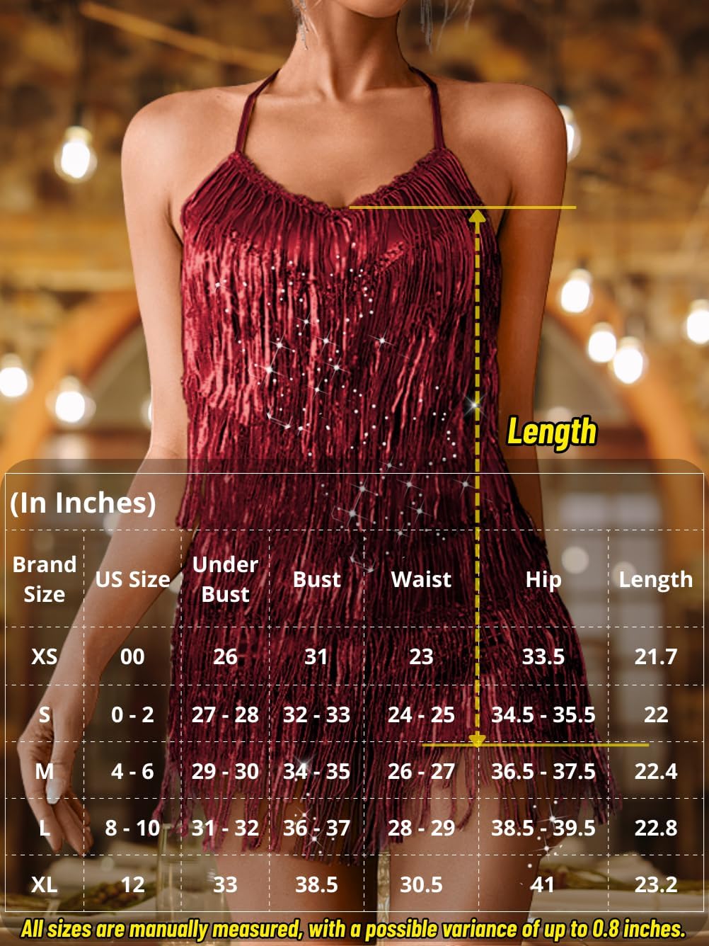 Thumbnail 6 de Kaei&Shi Sequin Fringe Romper: Sparkly Backless Burgundy Jumpsuit for Women
