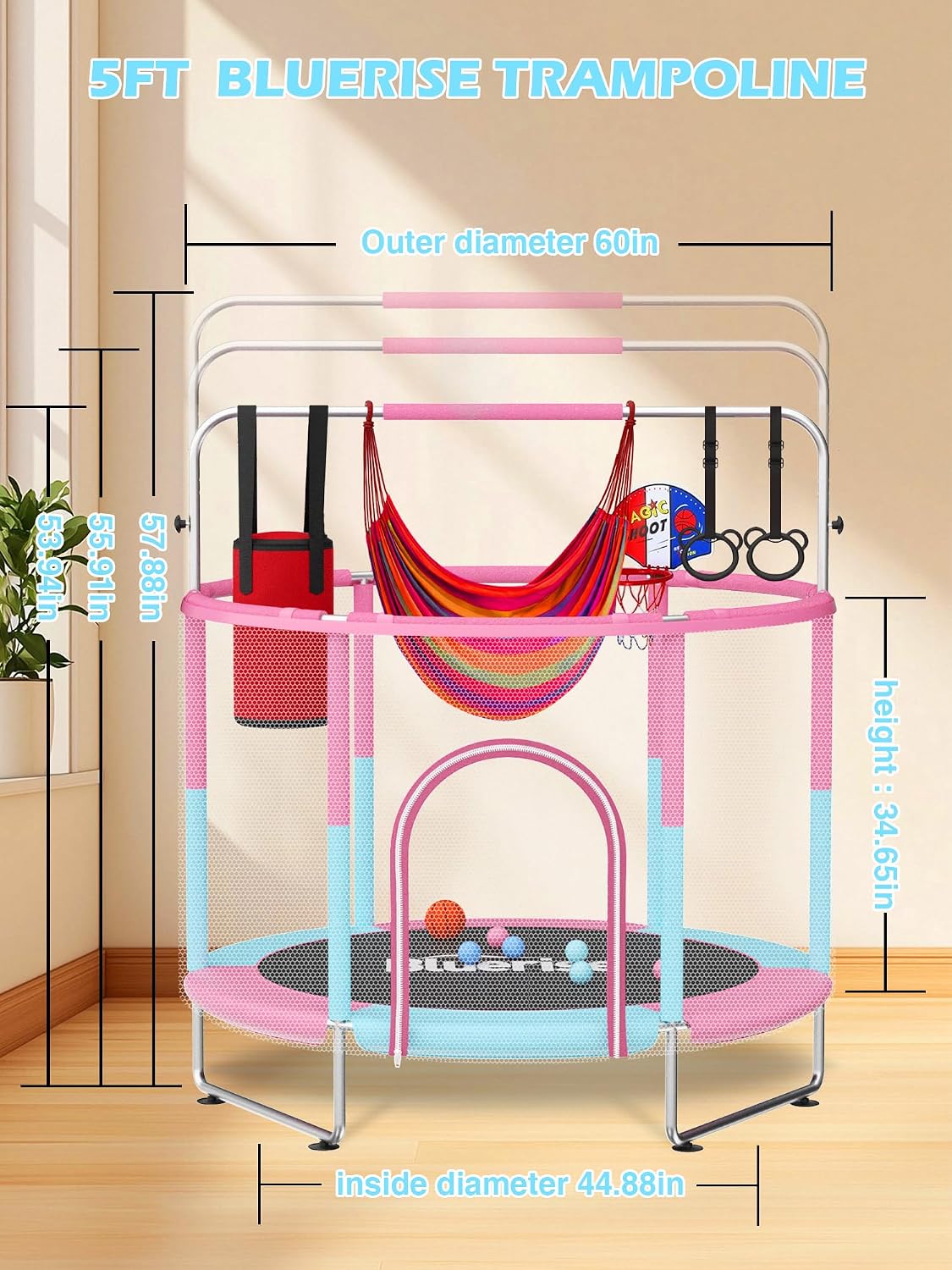 Thumbnail 5 de BLUERISE 60" Trampoline for Kids with Hoop