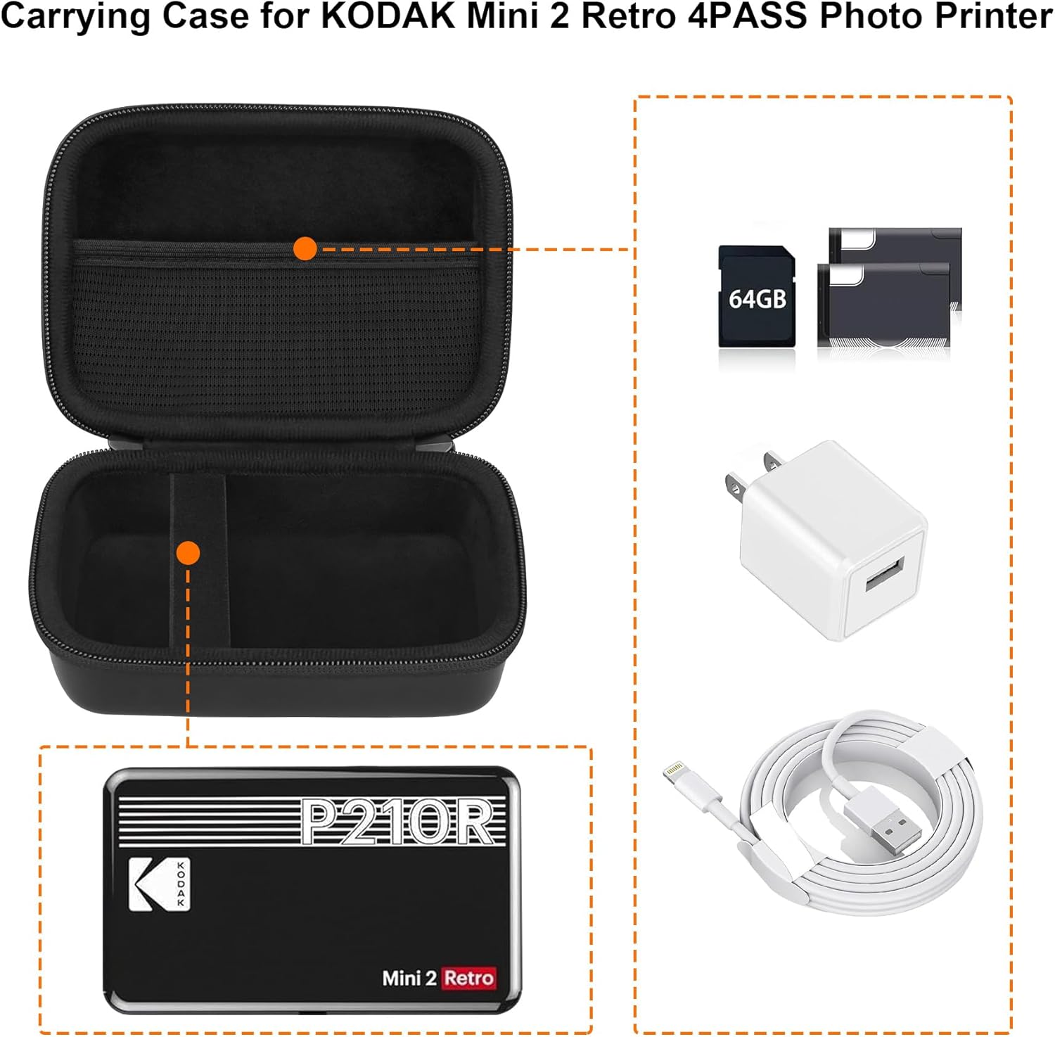 Detalle de RAIALL Hard Case for Kodak Mini 2 Retro 4PASS Portable Printer (P210R) – Black