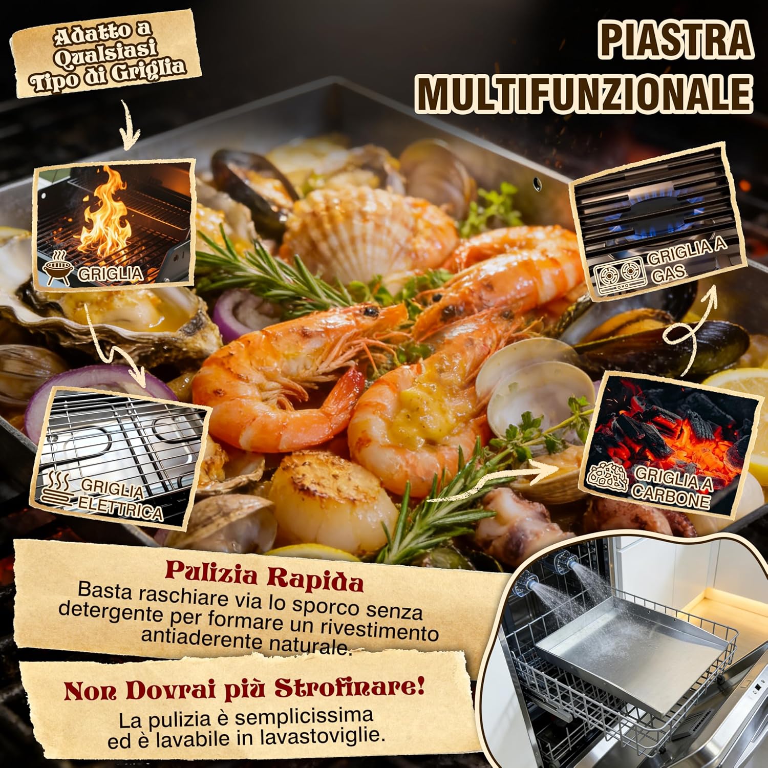 Detalle 2 de JONRRYIN Piastra in Acciaio Inox 40 × 30 cm per BBQ a Gas o Carbone con 2 Spatole e Manico Rimovibile