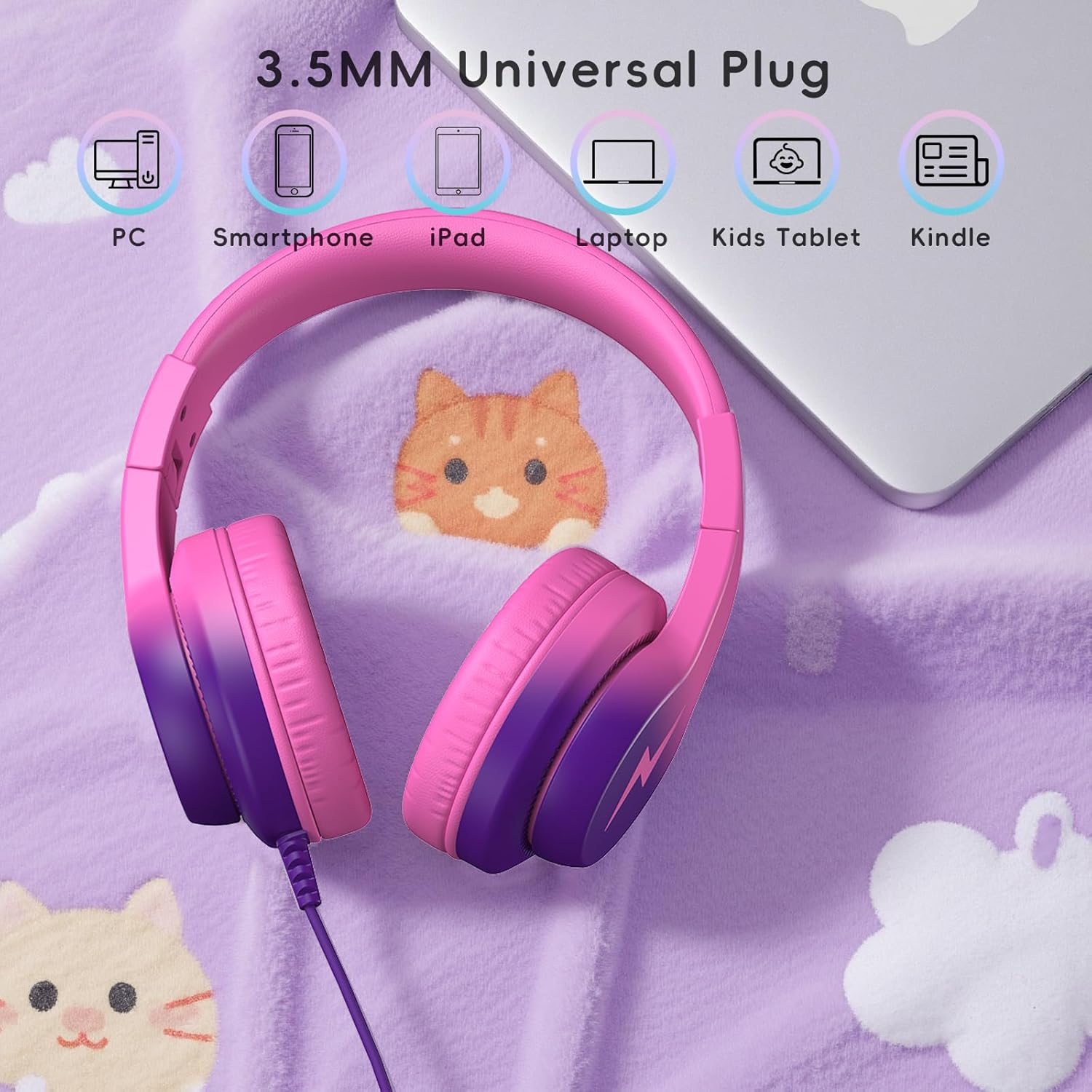 Thumbnail 3 de Candy Bila Kinder-Kopfhörer mit Kabel (85/94 dB) und HD-Mikrofon – faltbar, Over-Ear, Lila-Rosa Farbverlauf