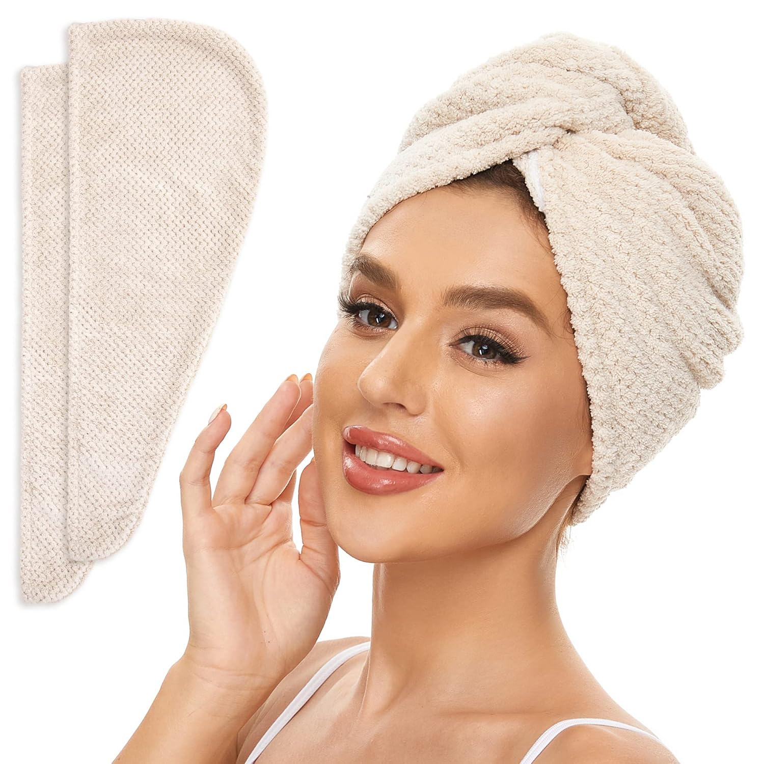 Detalle de SimpleField Microfiber Hair Towel Wrap 2-pack 🧖♀