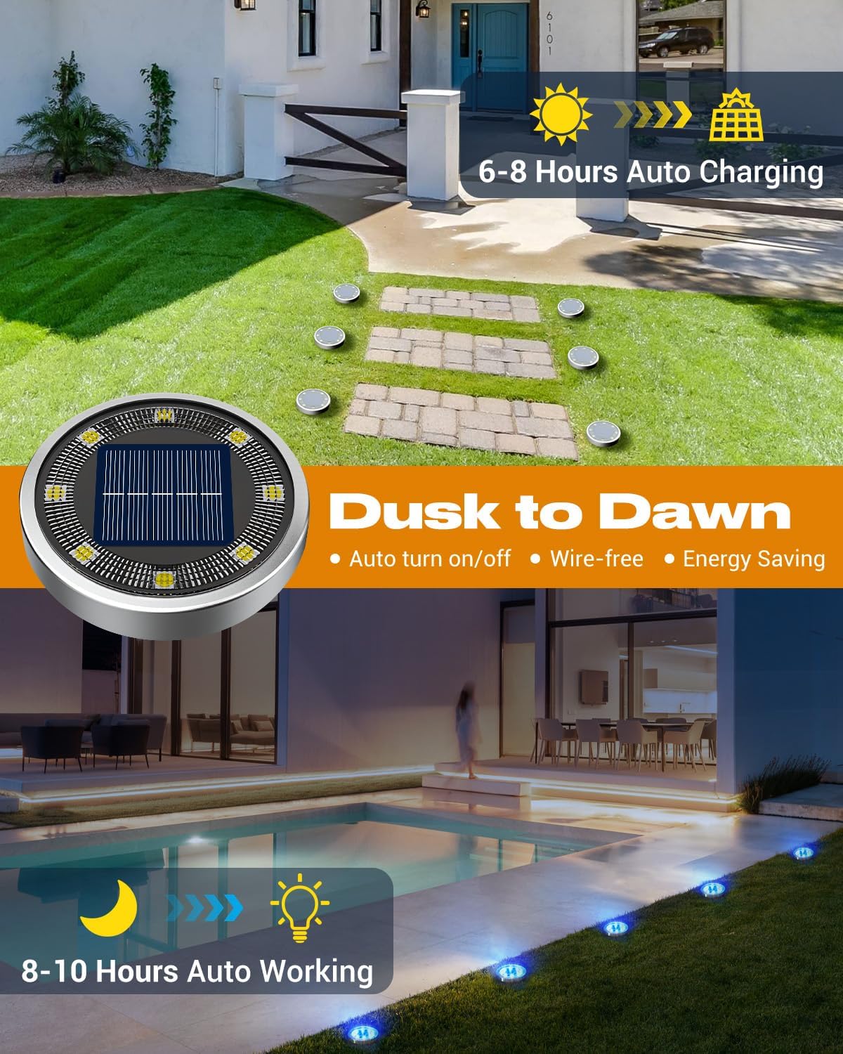 Detalle 2 de btfarm 8 Paquetes Luces Solares LED Exterior 8 LED Azul