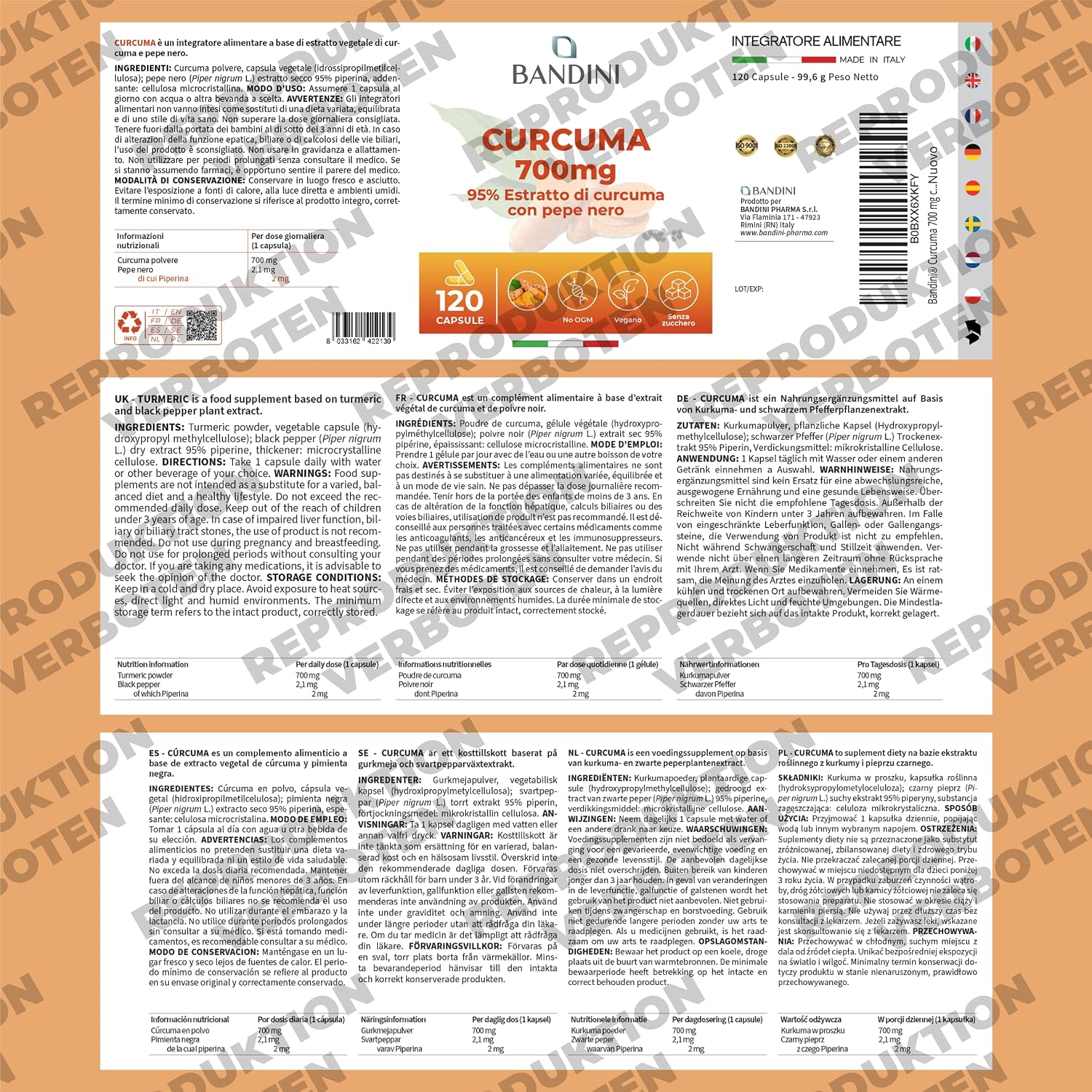 Thumbnail 4 de Bandini® Curcuma 700 mg Kurkuma pro Kapsel (mit Piperin) – 120 Kapseln
