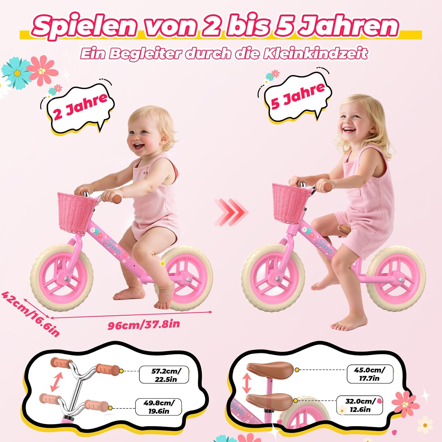 Thumbnail 5 de HappyGoLucky Laufrad Ab 2–5 Jahre – Leuchträder, Höhenverstellbar, Geflochtener Korb
