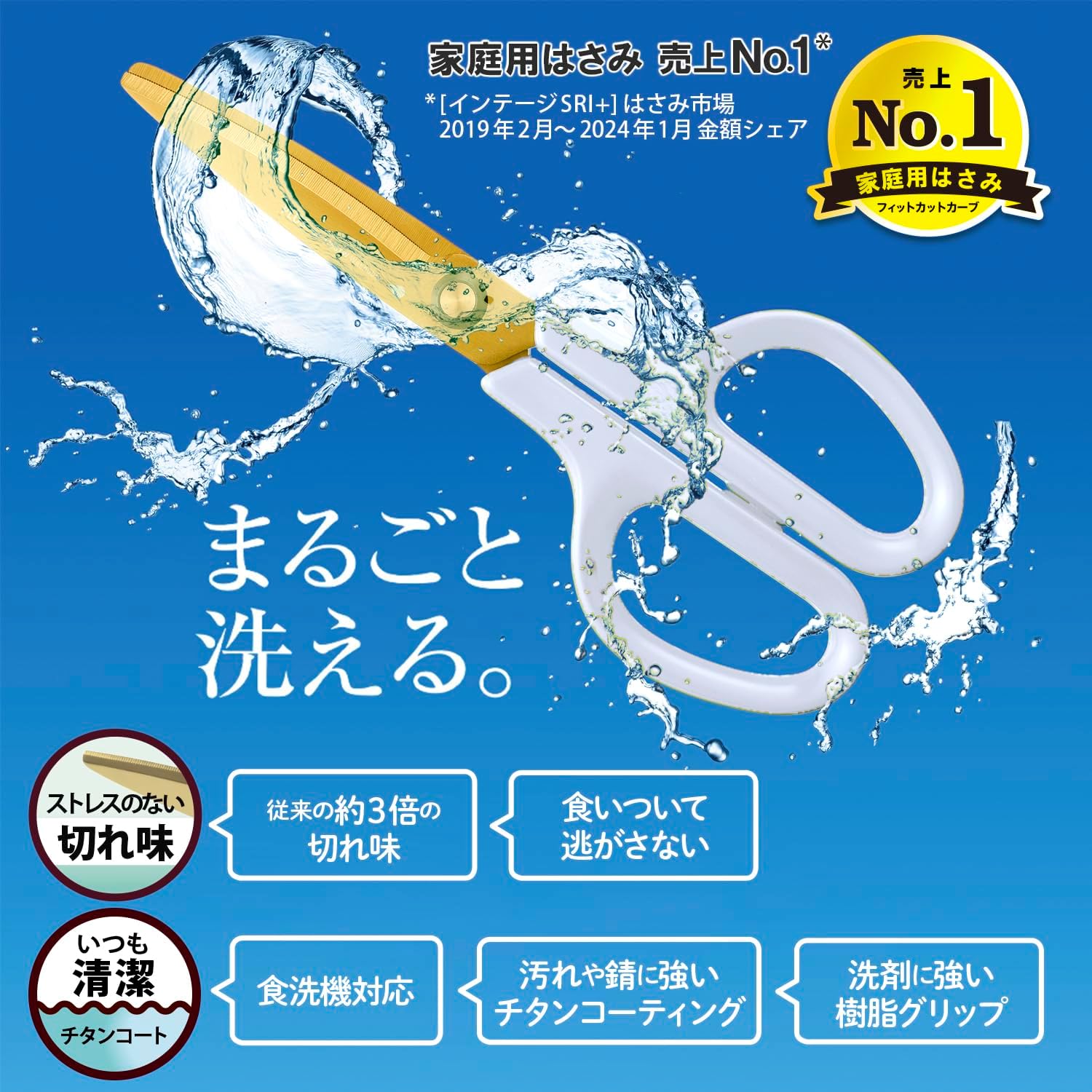 Detalle 2 de プラス フィットカットカーブ 35-207 キッチンバサミ 洗えるチタン刃・全長174mm