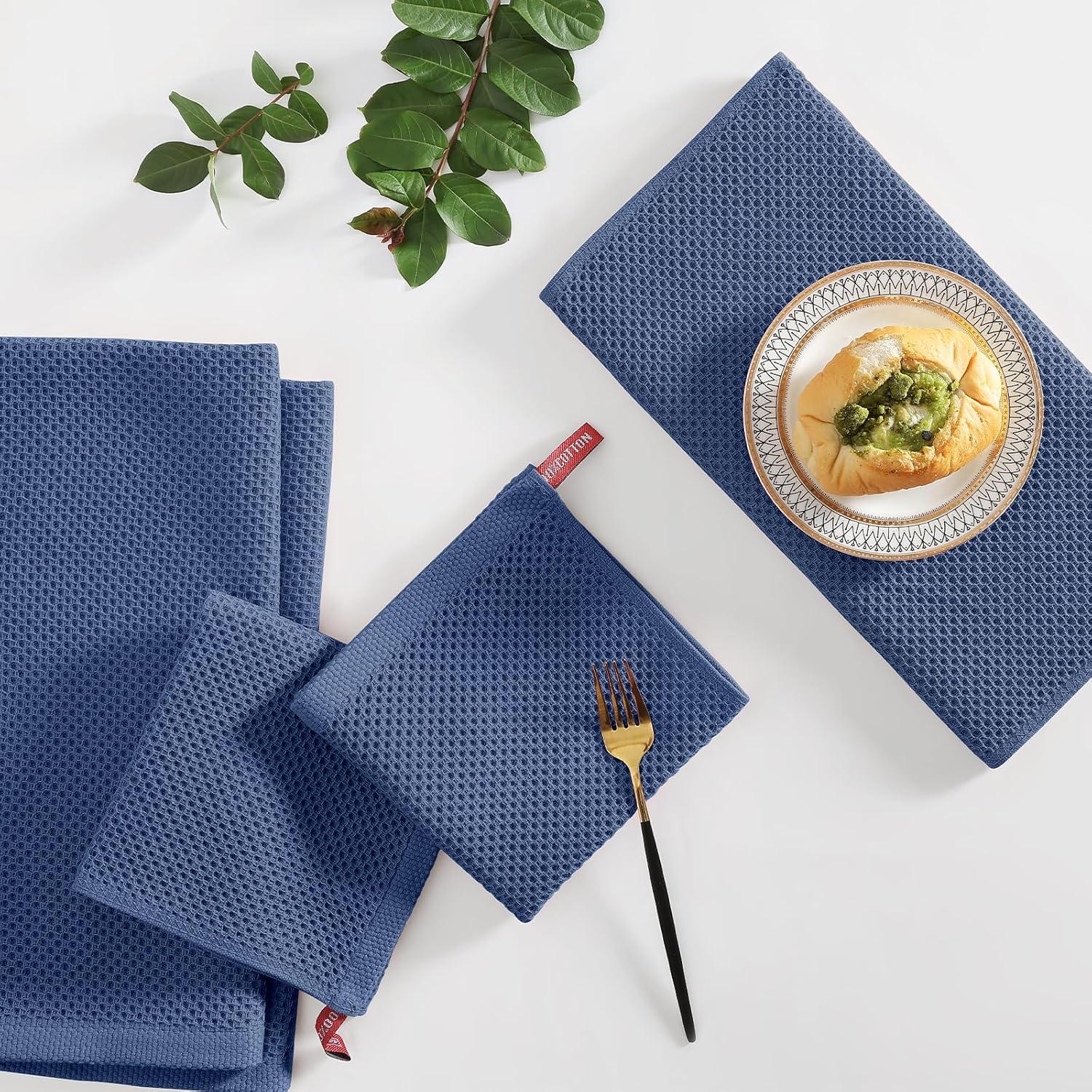 Detalle de Homaxy 100% Cotton Kitchen Towels and Dishcloths Set, 8-Piece (12x12 and 13x28 Inches) in Navy Blue