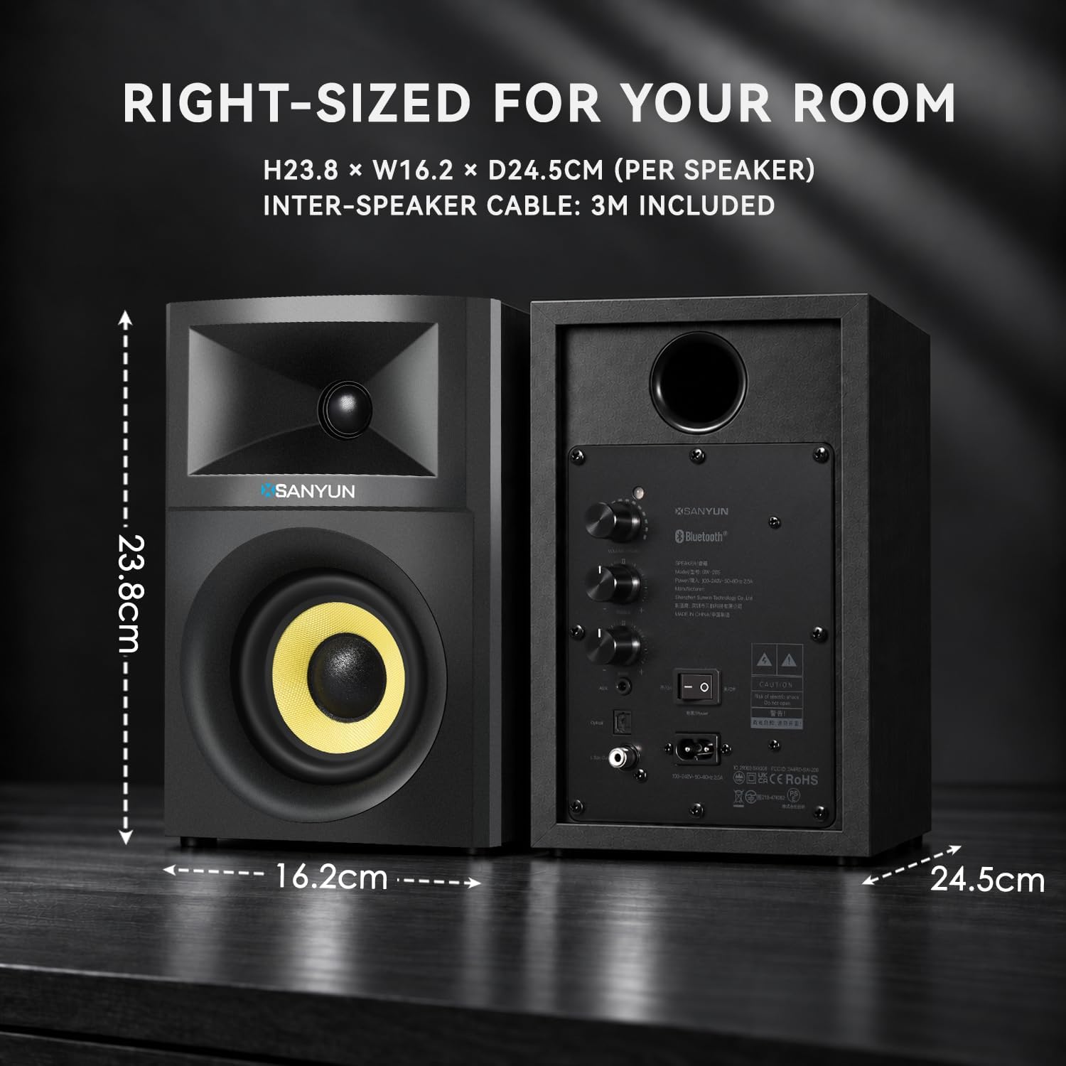 Thumbnail 1 de Sanyun SW205 Powered Bookshelf Speakers, Bluetooth 5.4, Optical and AUX