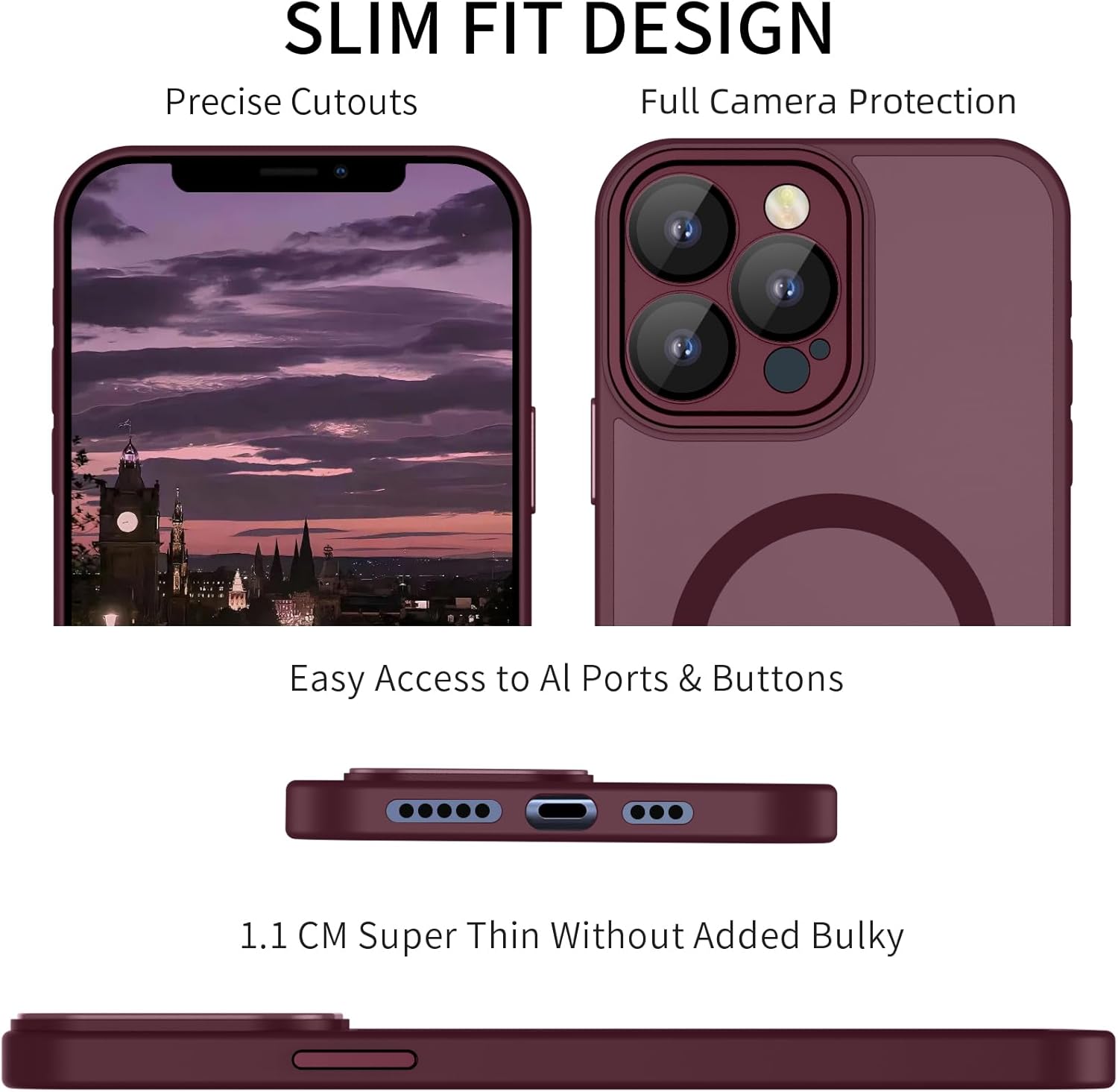 Detalle de YUANDMI Cover Magnetica per iPhone 13 Pro – Custodia traslucida opaca con supporto MagSafe (Prugna)