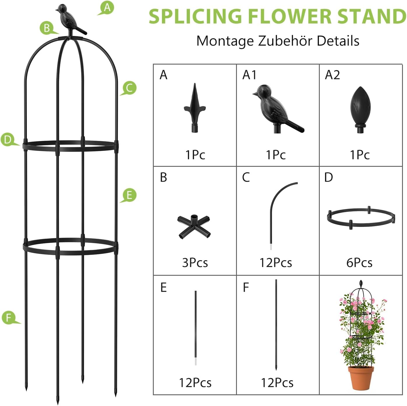 Thumbnail 2 de ZIKEBTUY 6 Stück Tomaten Rankhilfe 120 cm Höhe – Set mit Twist Tie und Clips, Metall Pflanzenhalter für Tomaten, Gurken, Rosen